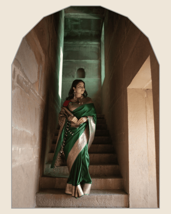 Green Plain Banarasi Satin Silk Saree