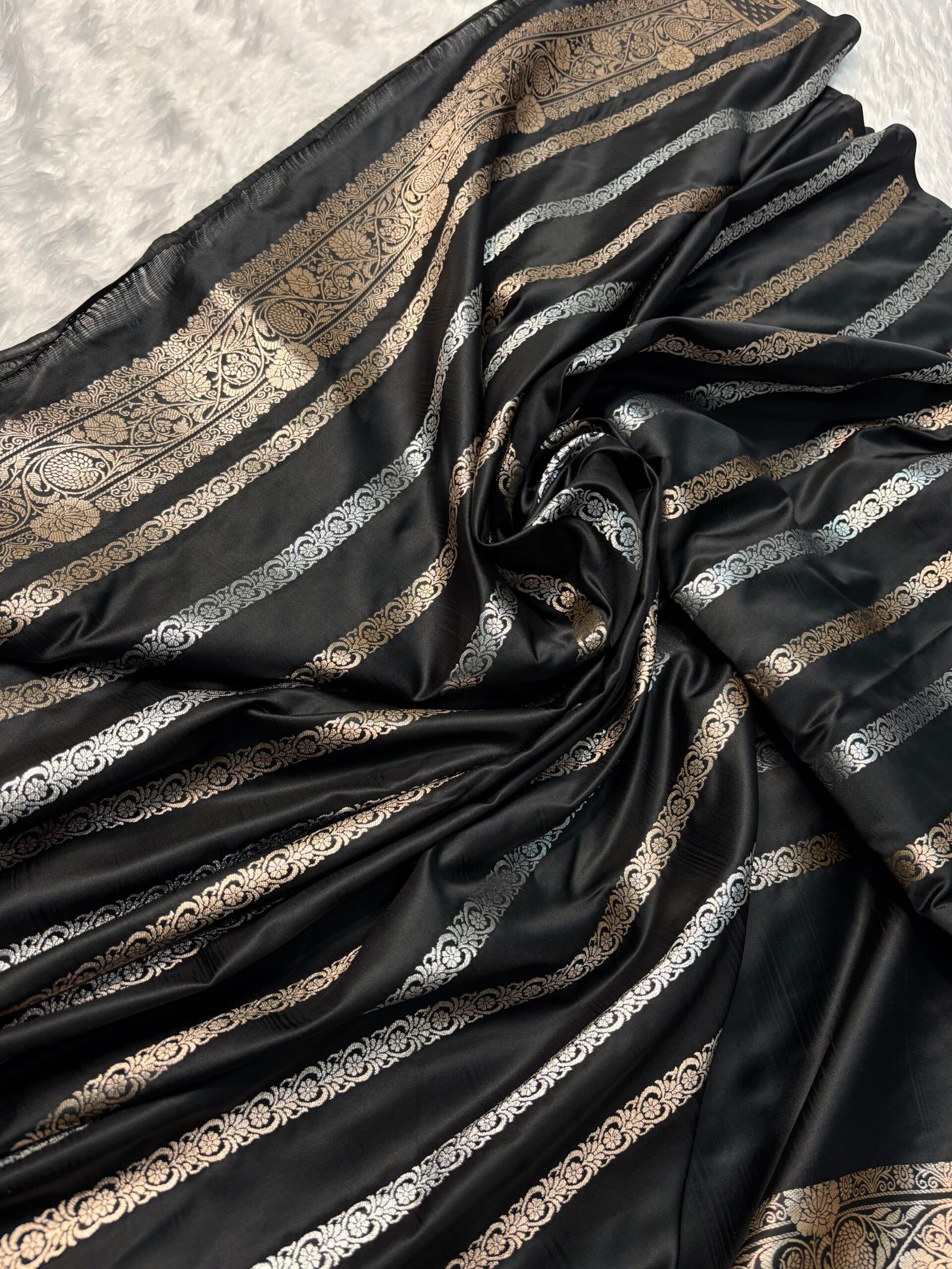 Black Sona Rupa Jaal Mashru Silk Saree-Blouse