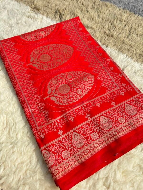 Blood Red Banarasi Satin Silk Saree