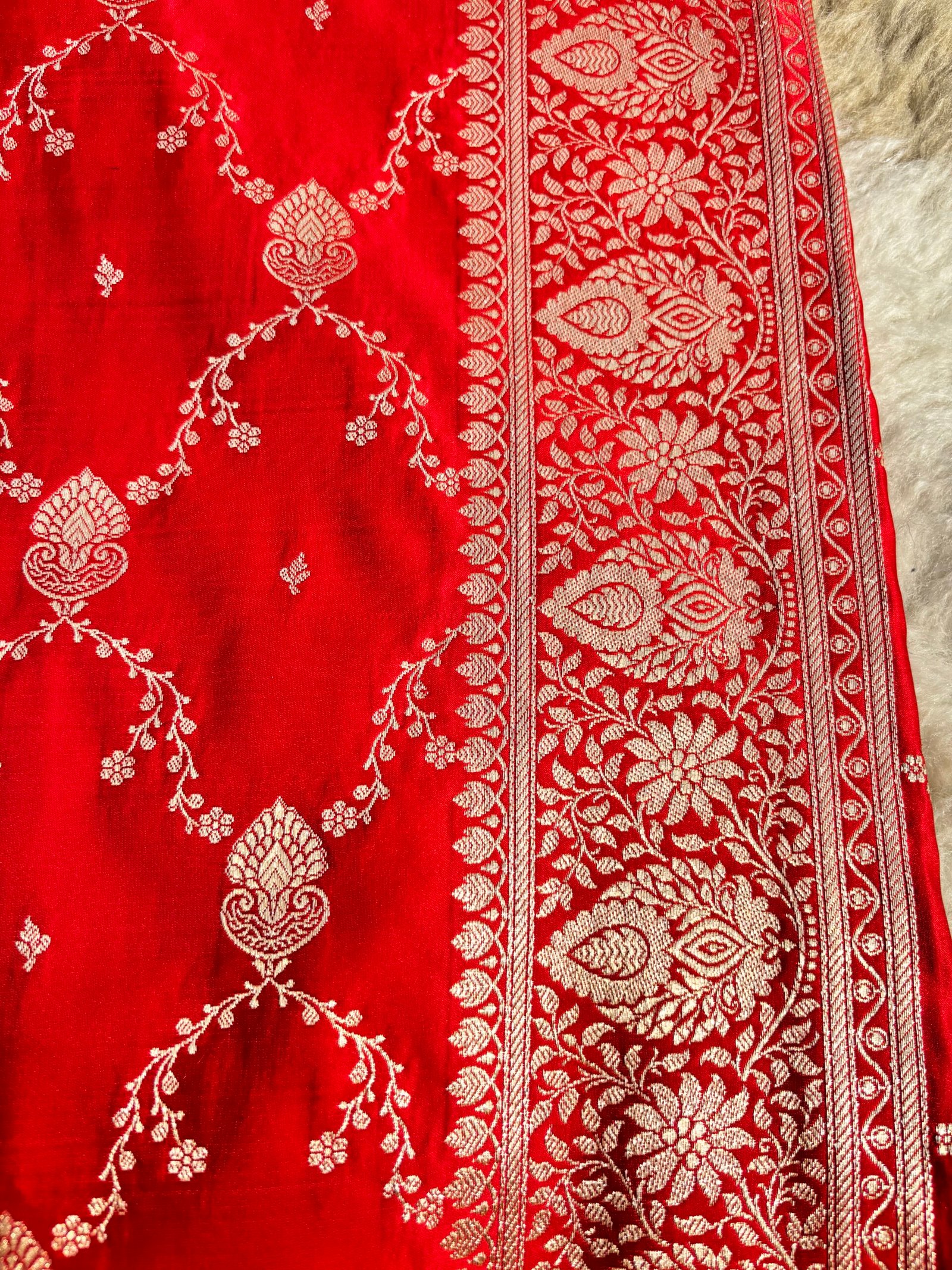 Blood Red Banarasi Satin Silk Saree-Border Detail