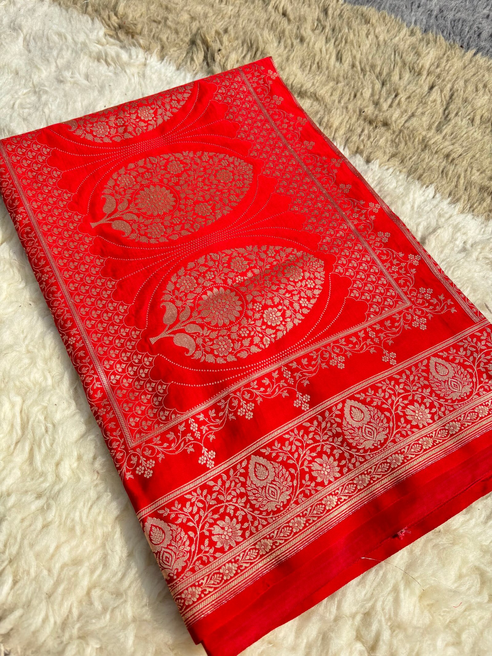 Blood Red Banarasi Satin Silk Saree
