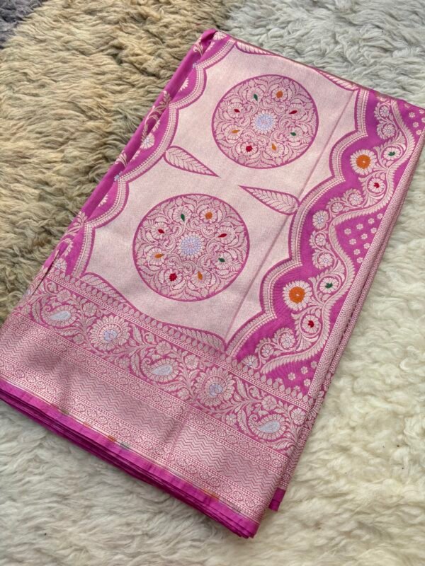 Blush Pink Minakari Jaal Uppada Katan Silk Banarasi Saree