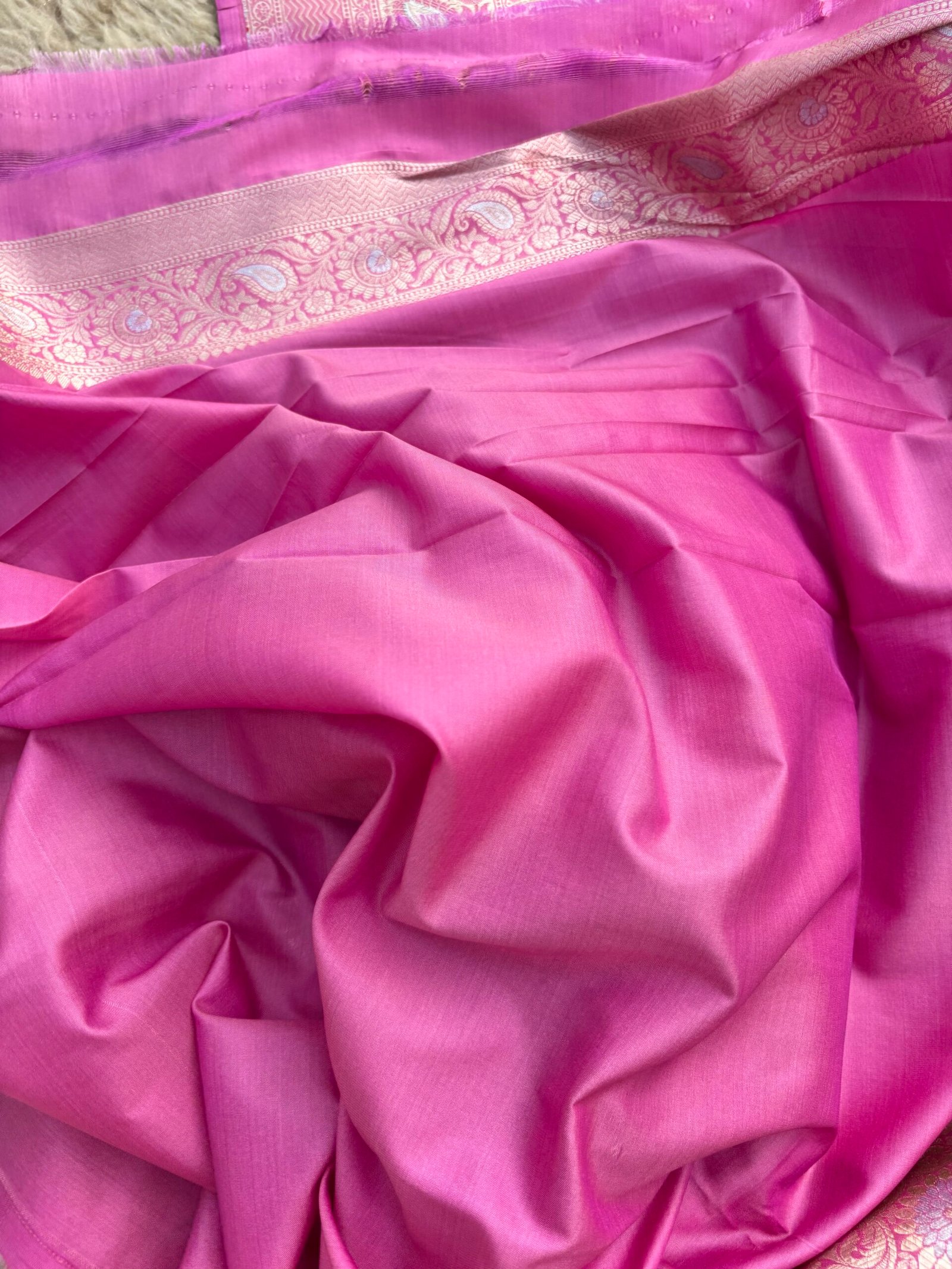 Blush Pink Minakari Jaal Uppada Katan Silk Banarasi Saree-Blouse