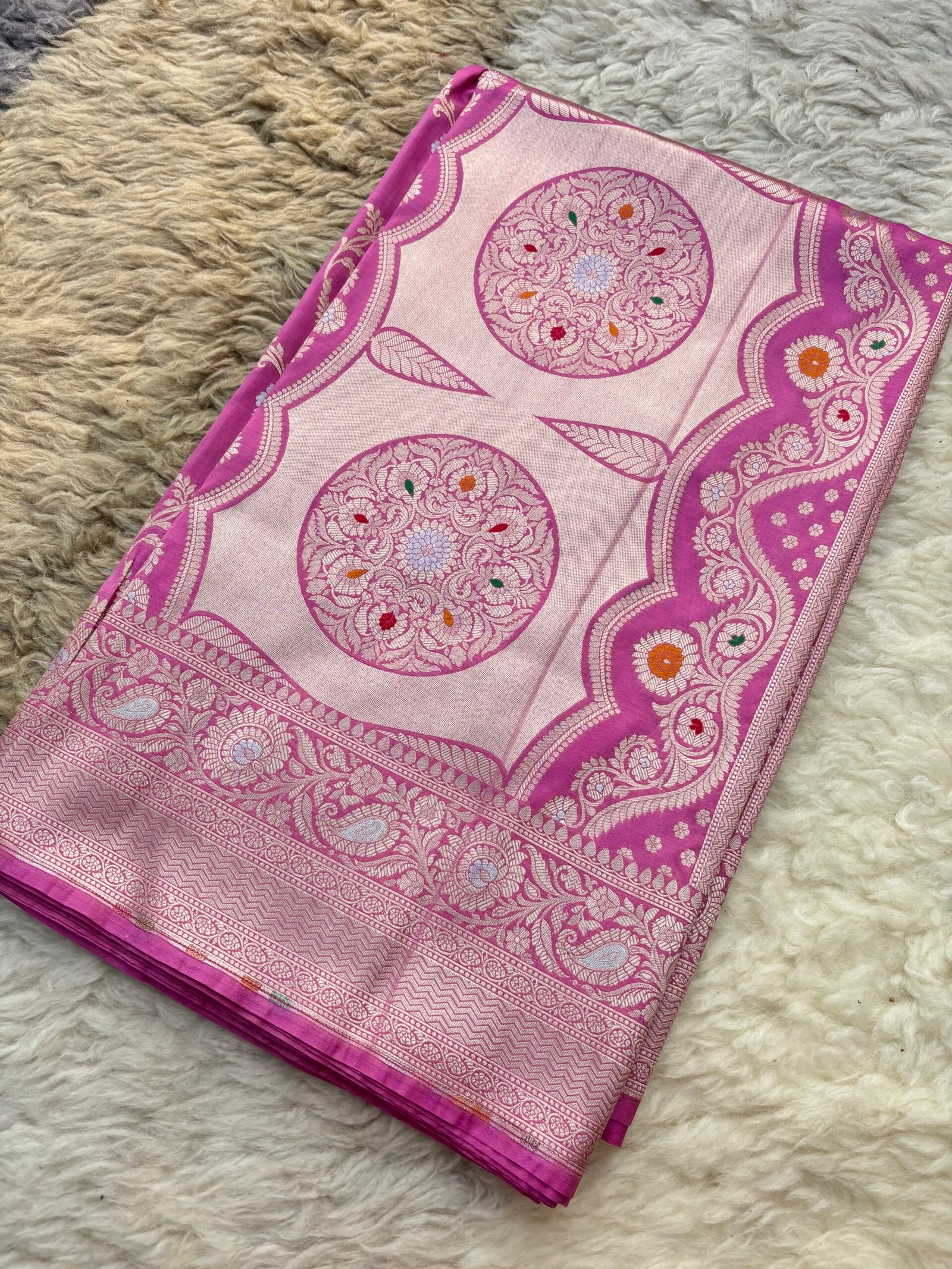 Blush Pink Minakari Jaal Uppada Katan Silk Banarasi Saree