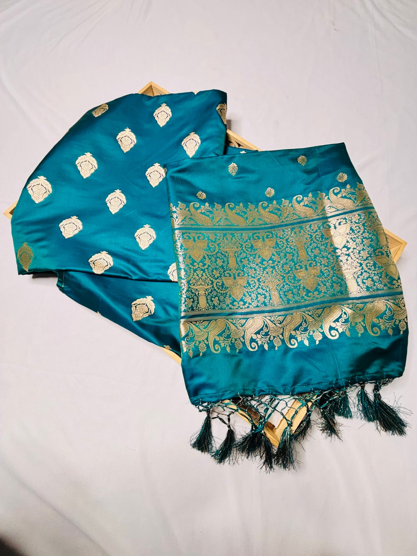 Deep Teal Blue Mashru Silk Banarasi Suit