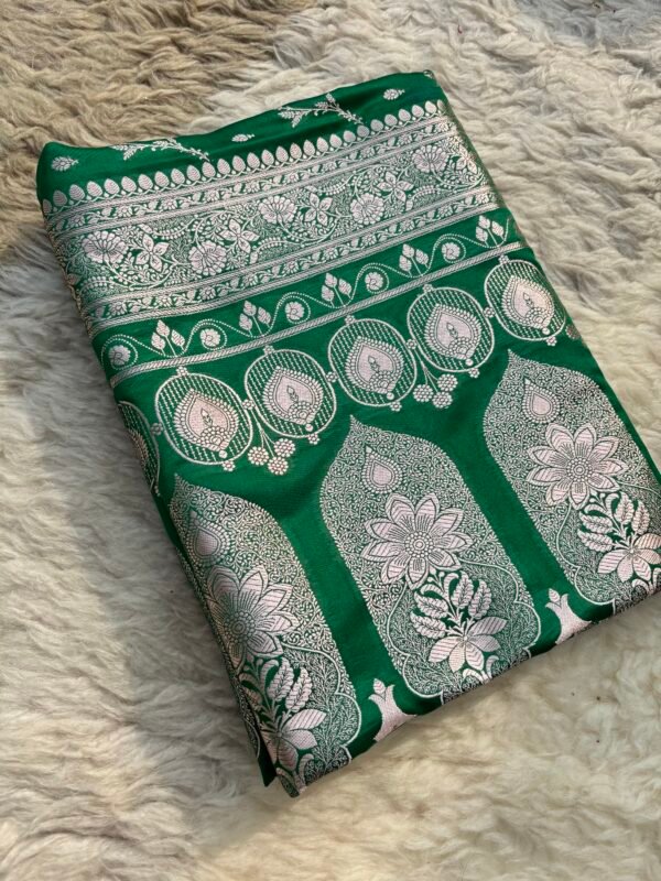Emerald Green Jaal Mashru Katan Silk Saree