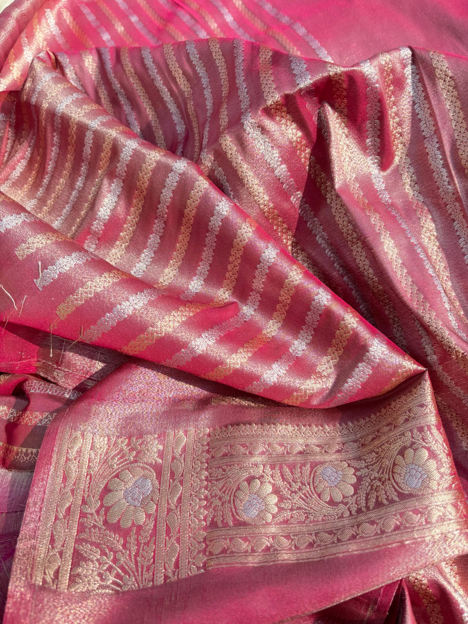 Light Rani Pink Sona Rupa Banarasi Tissue Saree-Blouse