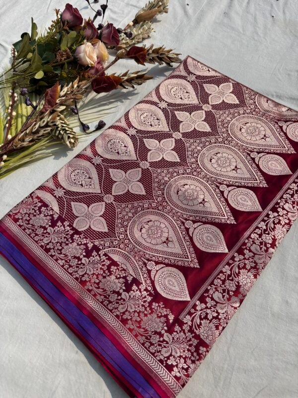 Magenta Red Mashru Katan Silk Banarasi Saree