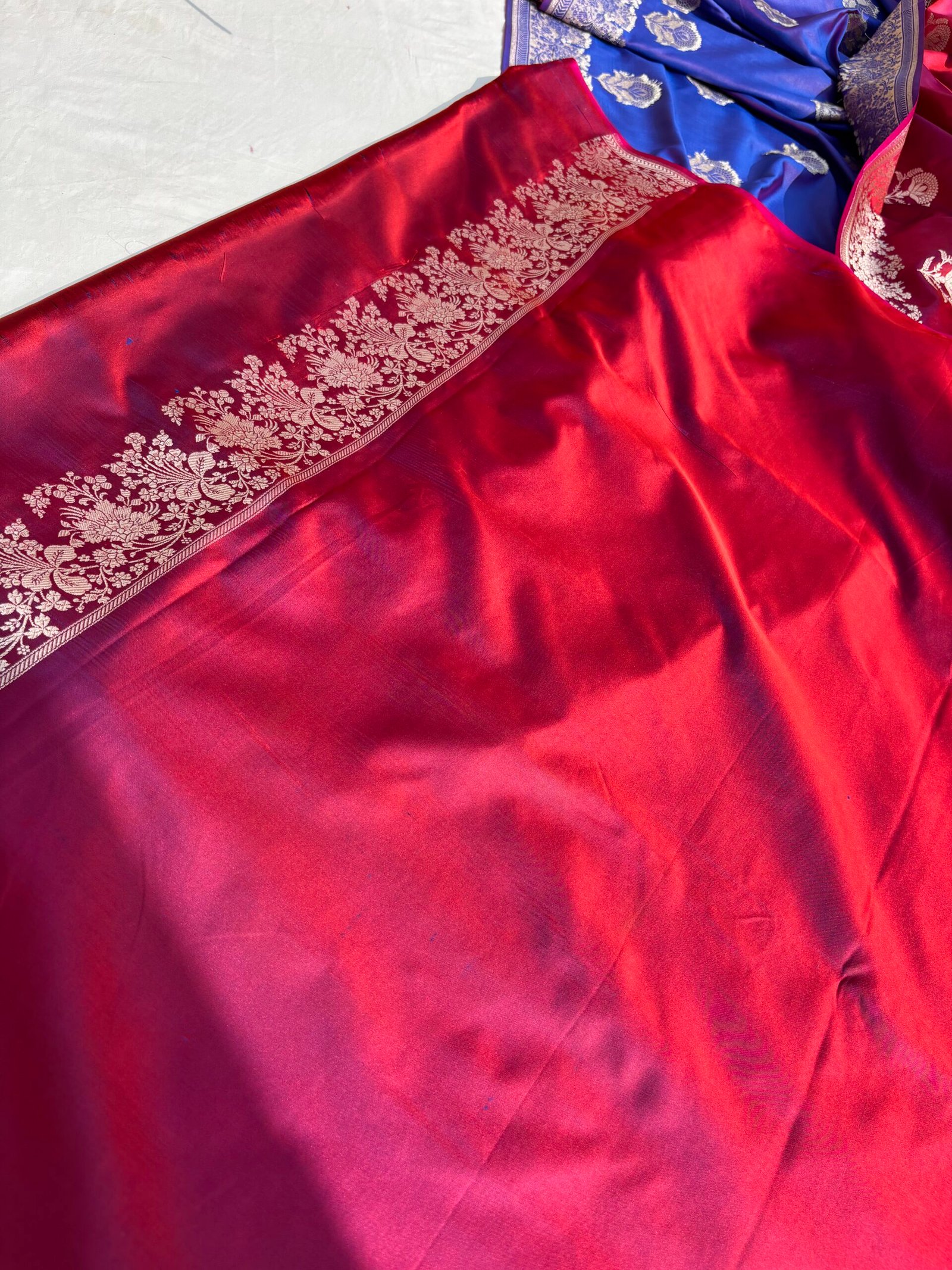 Magenta Red Mashru Katan Silk Banarasi Saree-Blouse
