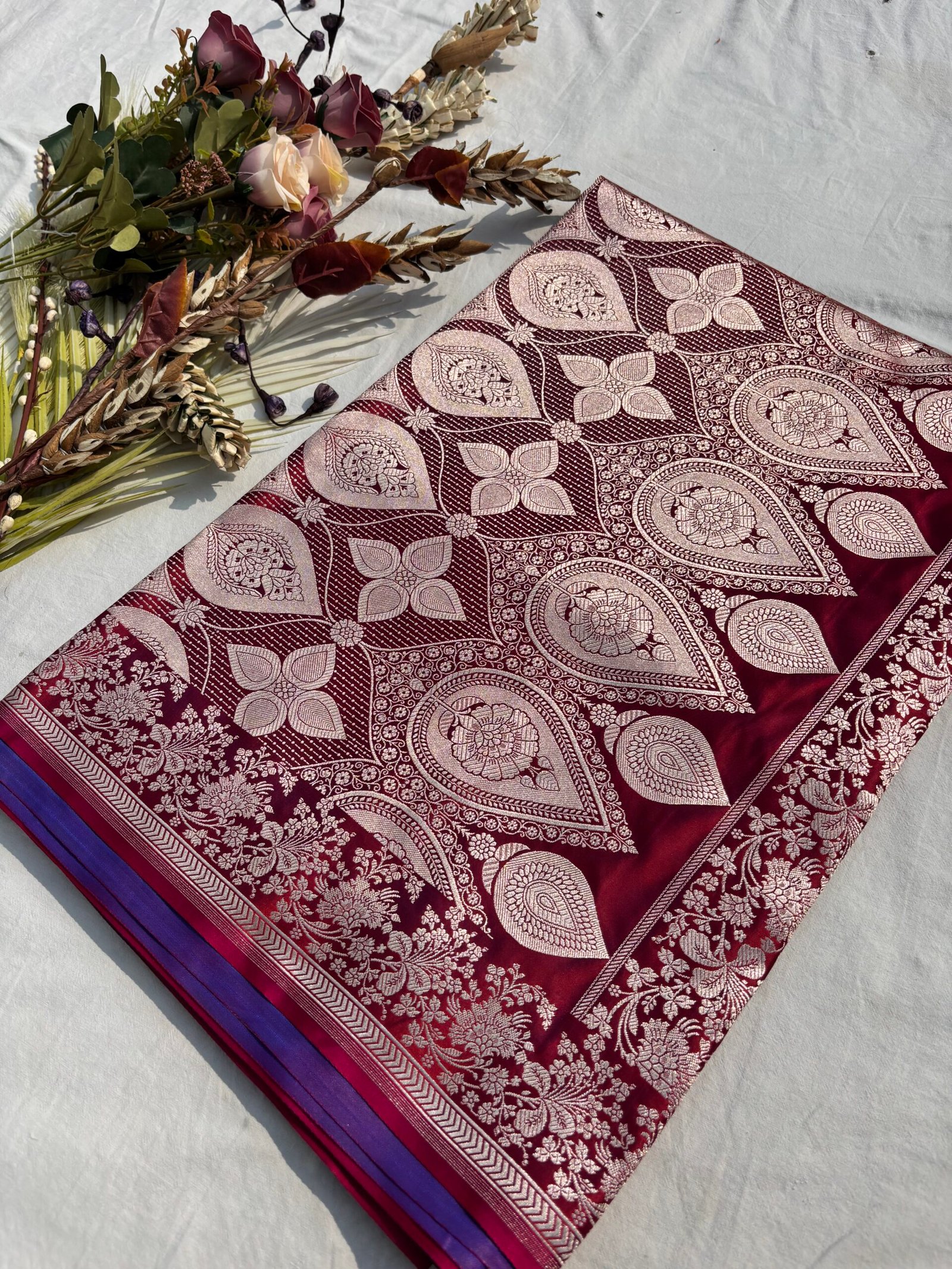 Magenta Red Mashru Katan Silk Banarasi Saree