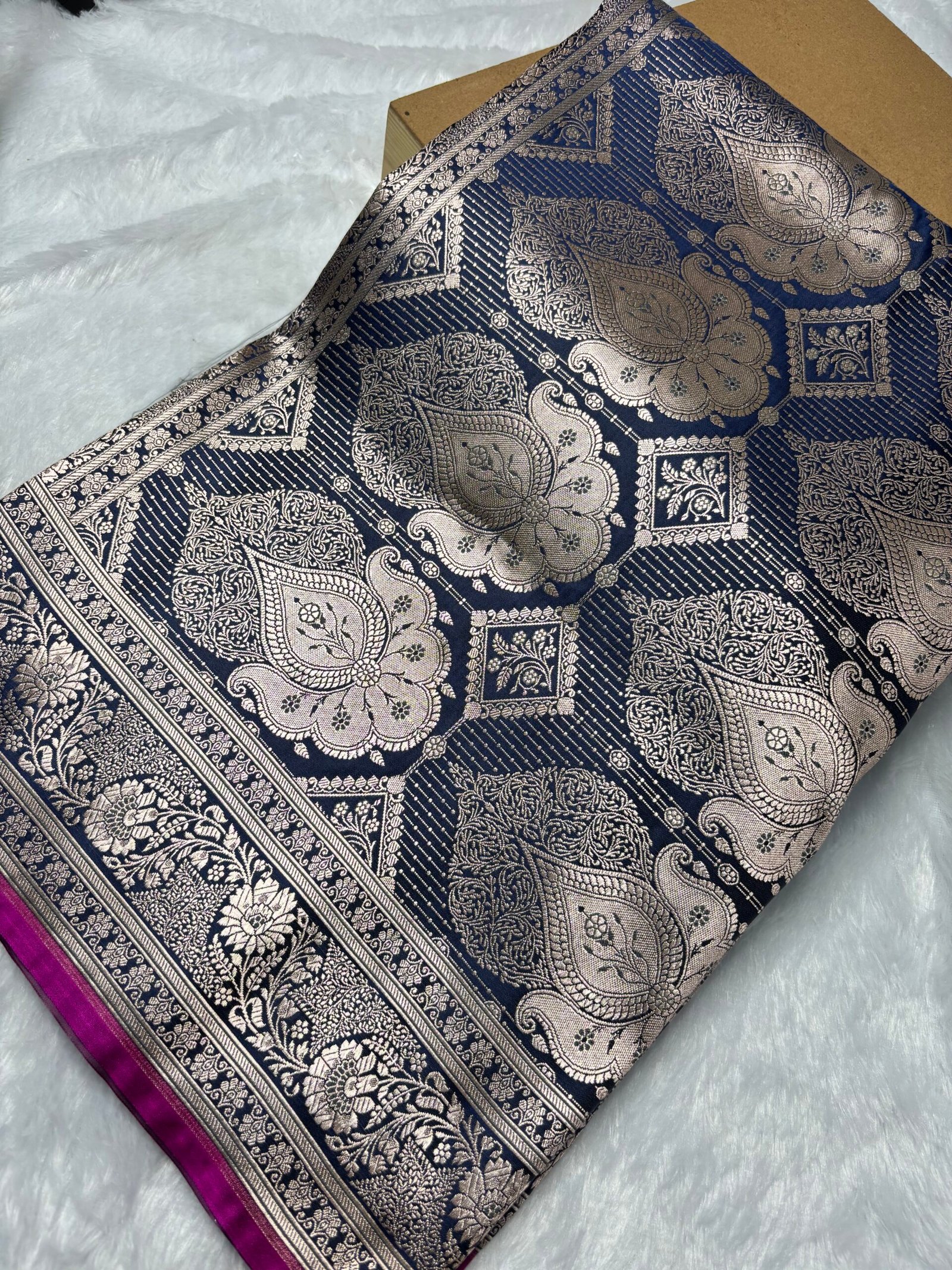 Navy Blue Banarasi Rangkat Mashru Silk Saree