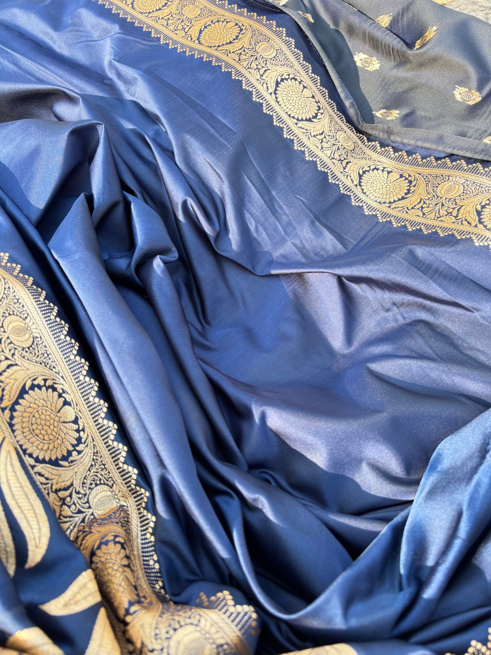 Navy Blue Banarasi Satin Silk Saree With Rich Lustre-Blouse