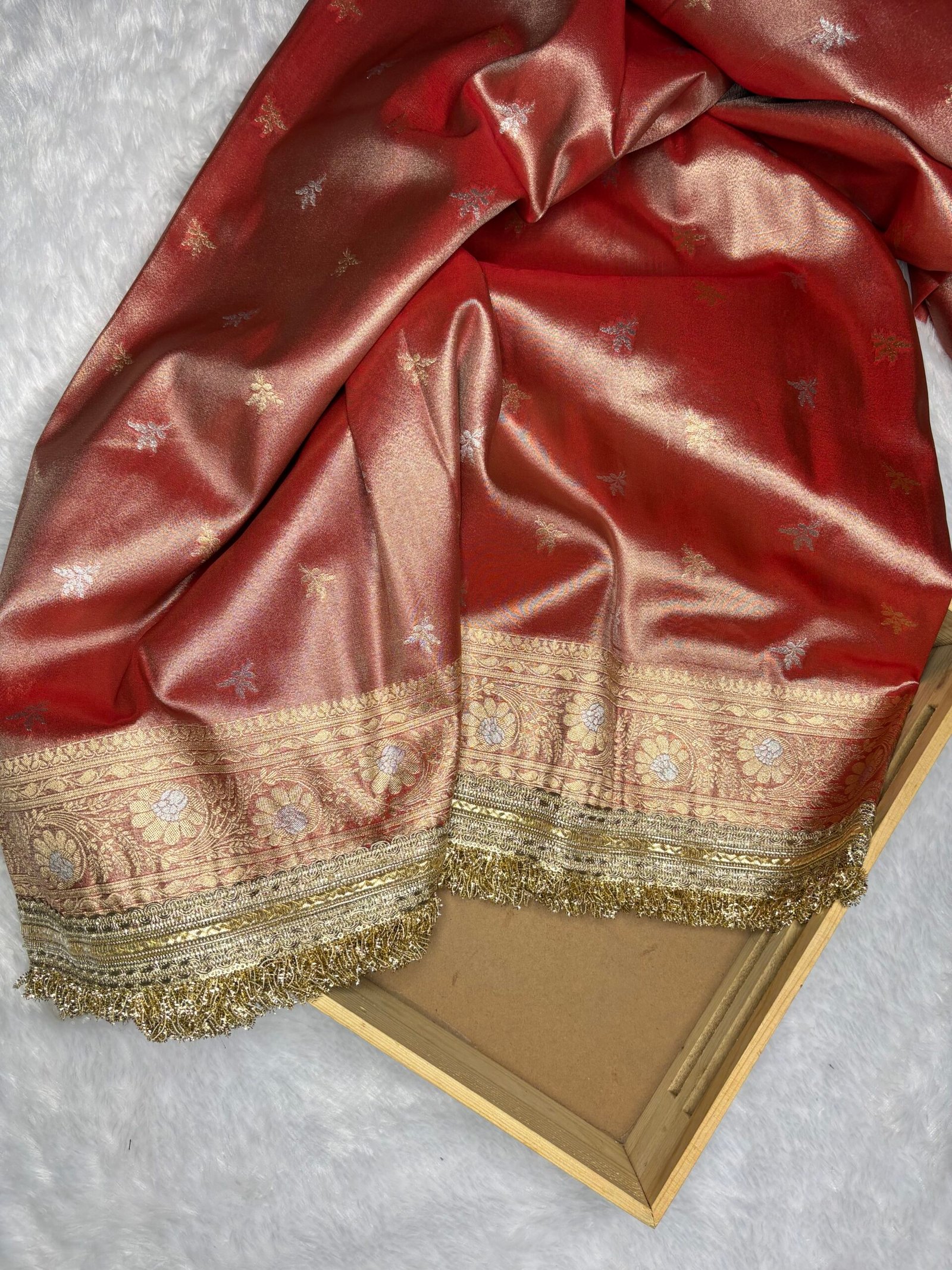 Orange Sona Rupa Kadhiyal Banarasi Tissue Saree with Lace Work-Border