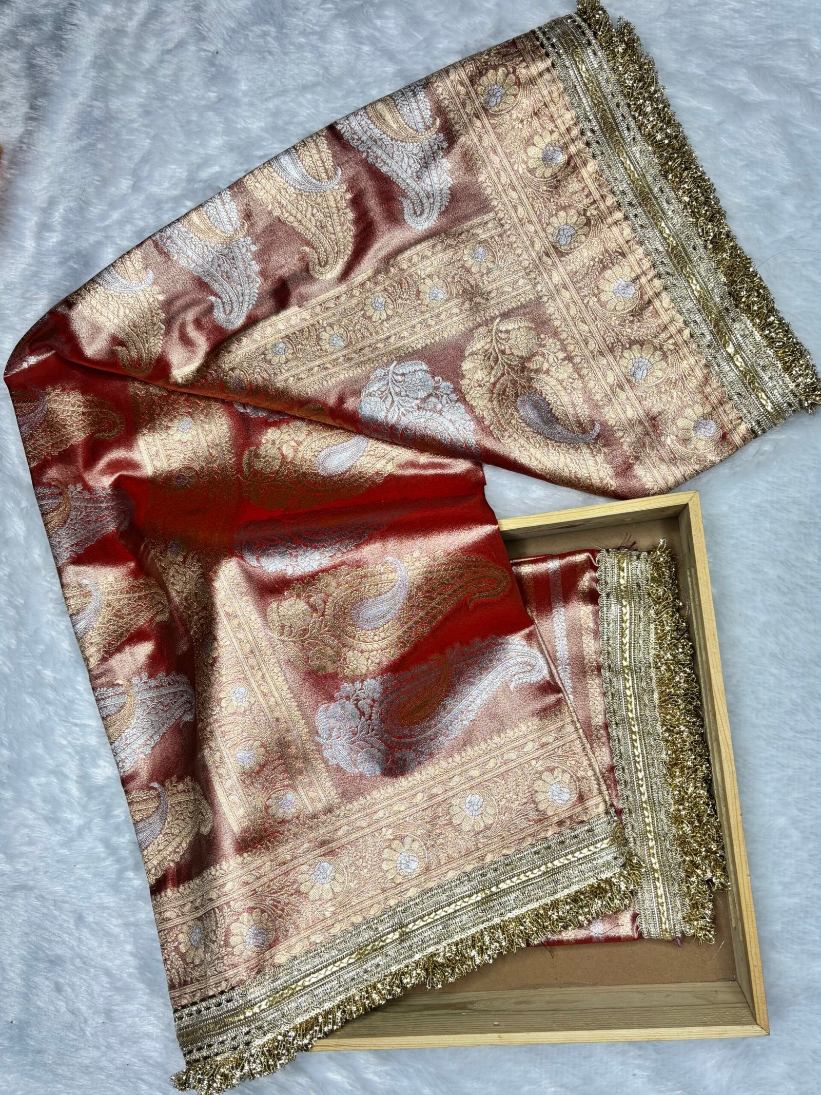 Orange Sona Rupa Kadhiyal Banarasi Tissue Saree with Lace Work