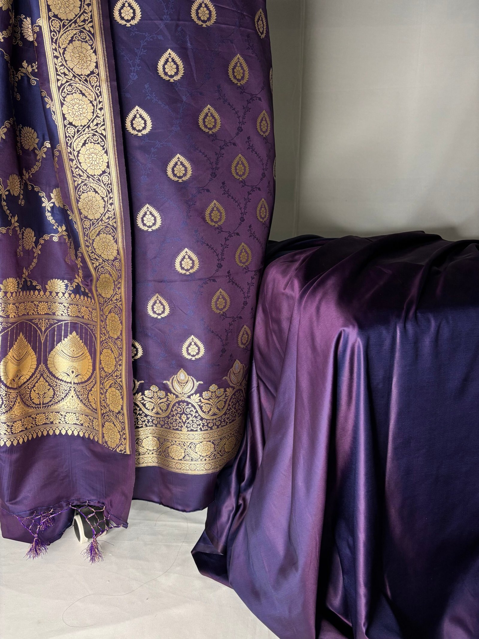Purple Mashru Silk Banarasi Suit with Rangkat Dupatta-Design and Border Detail