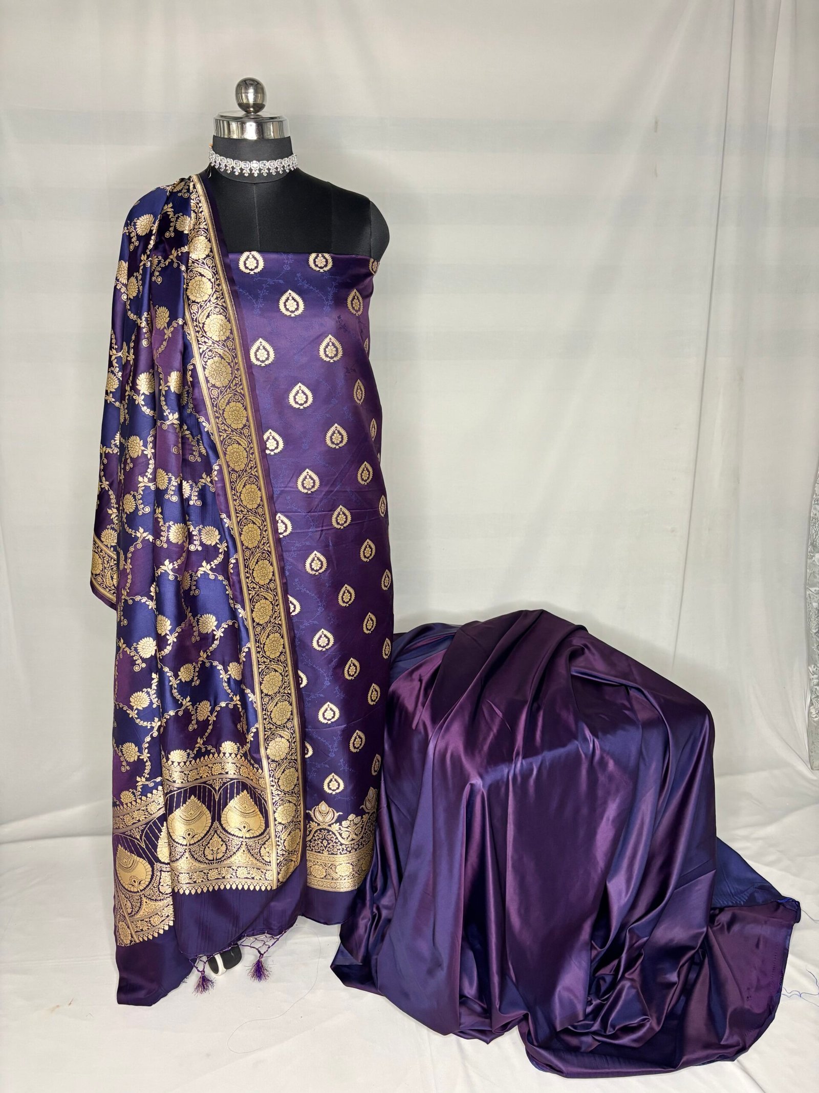 Purple Mashru Silk Banarasi Suit with Rangkat Dupatta-Front View