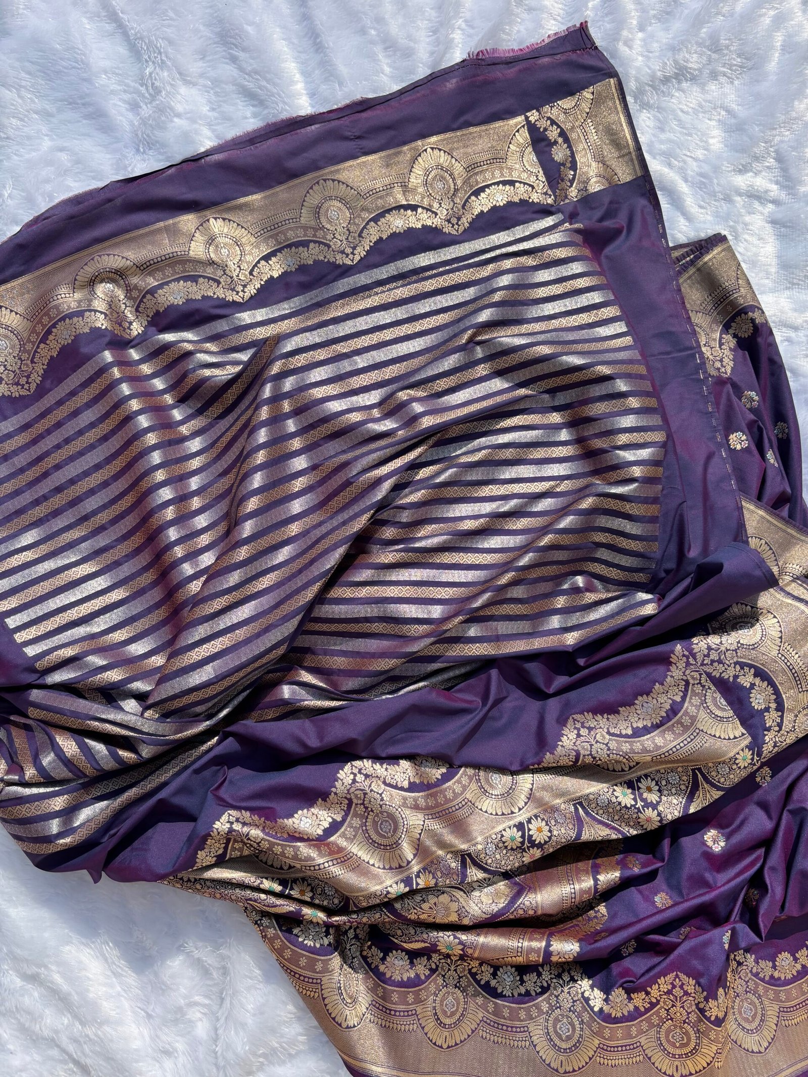 Purple Minakari Booti Uppada Katan Silk Banarasi Saree-Blouse