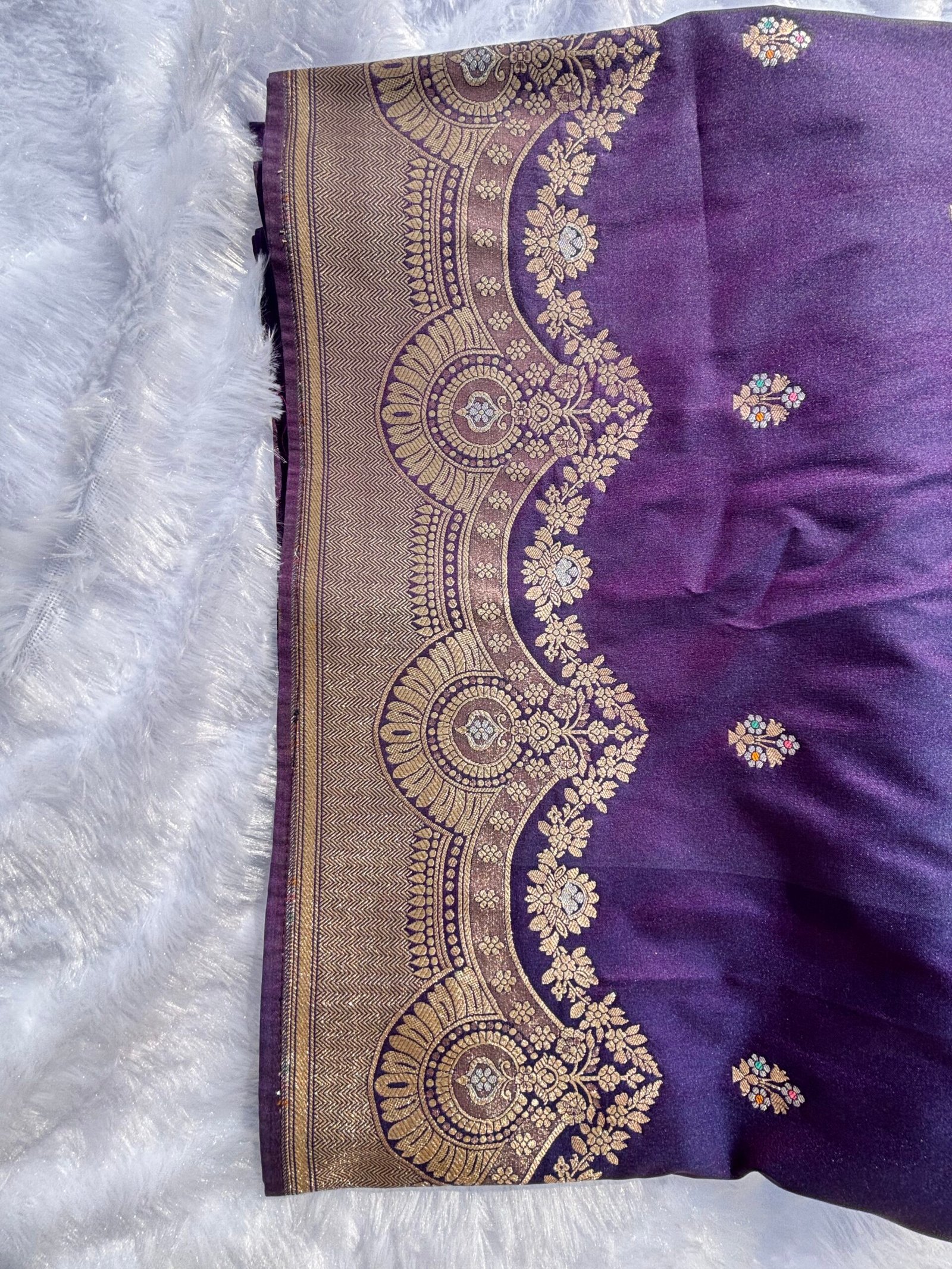 Purple Minakari Booti Uppada Katan Silk Banarasi Saree-Border Detail