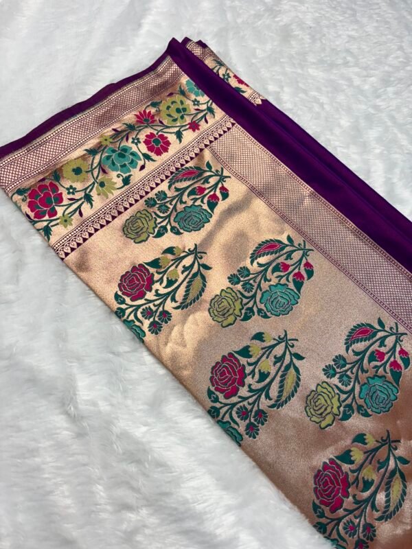 Purple Plain Paithani-Style Uppada Katan Silk Banarasi Saree