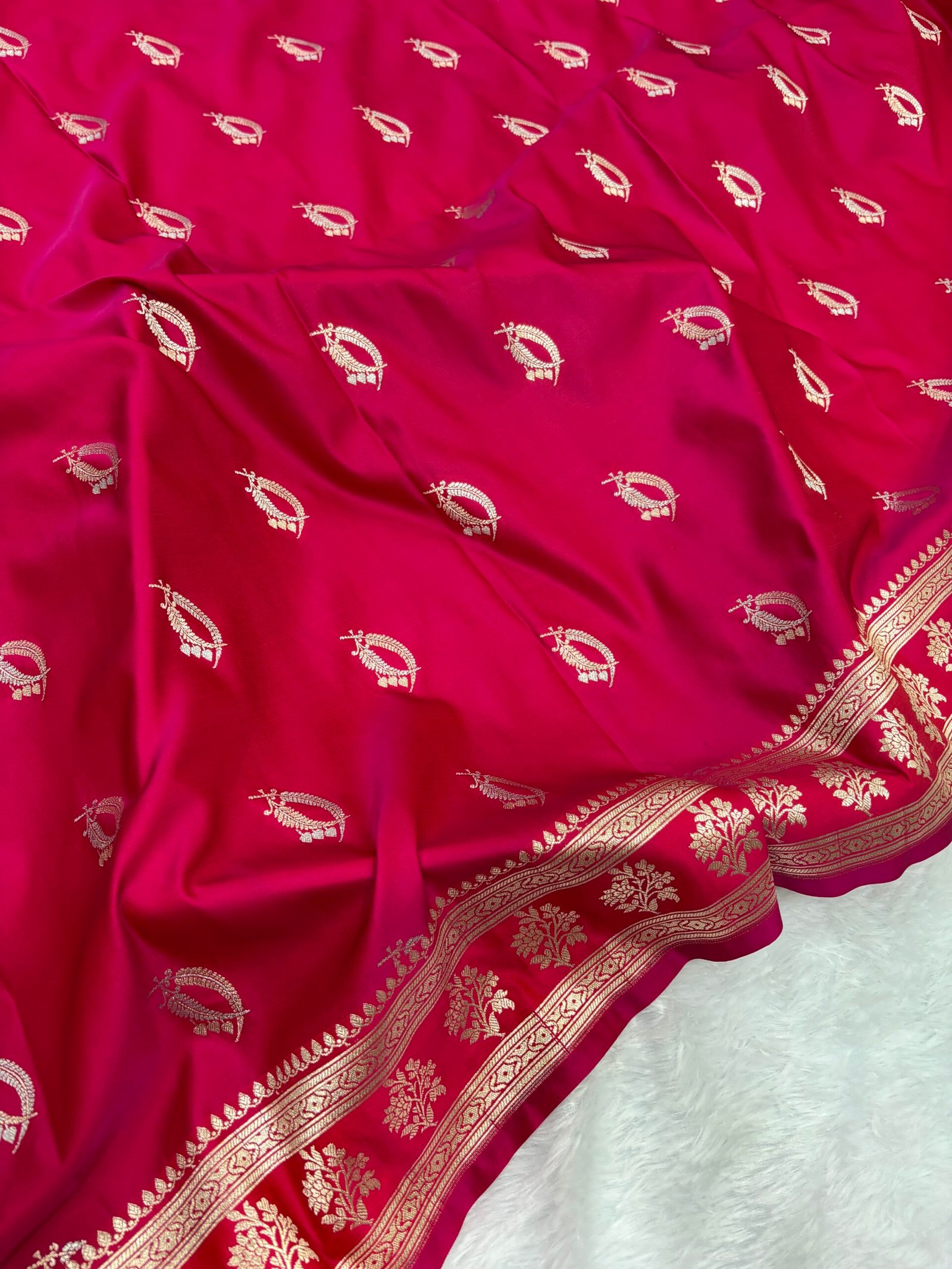 Rani Pink Mashru Silk Banarasi Saree-Front View