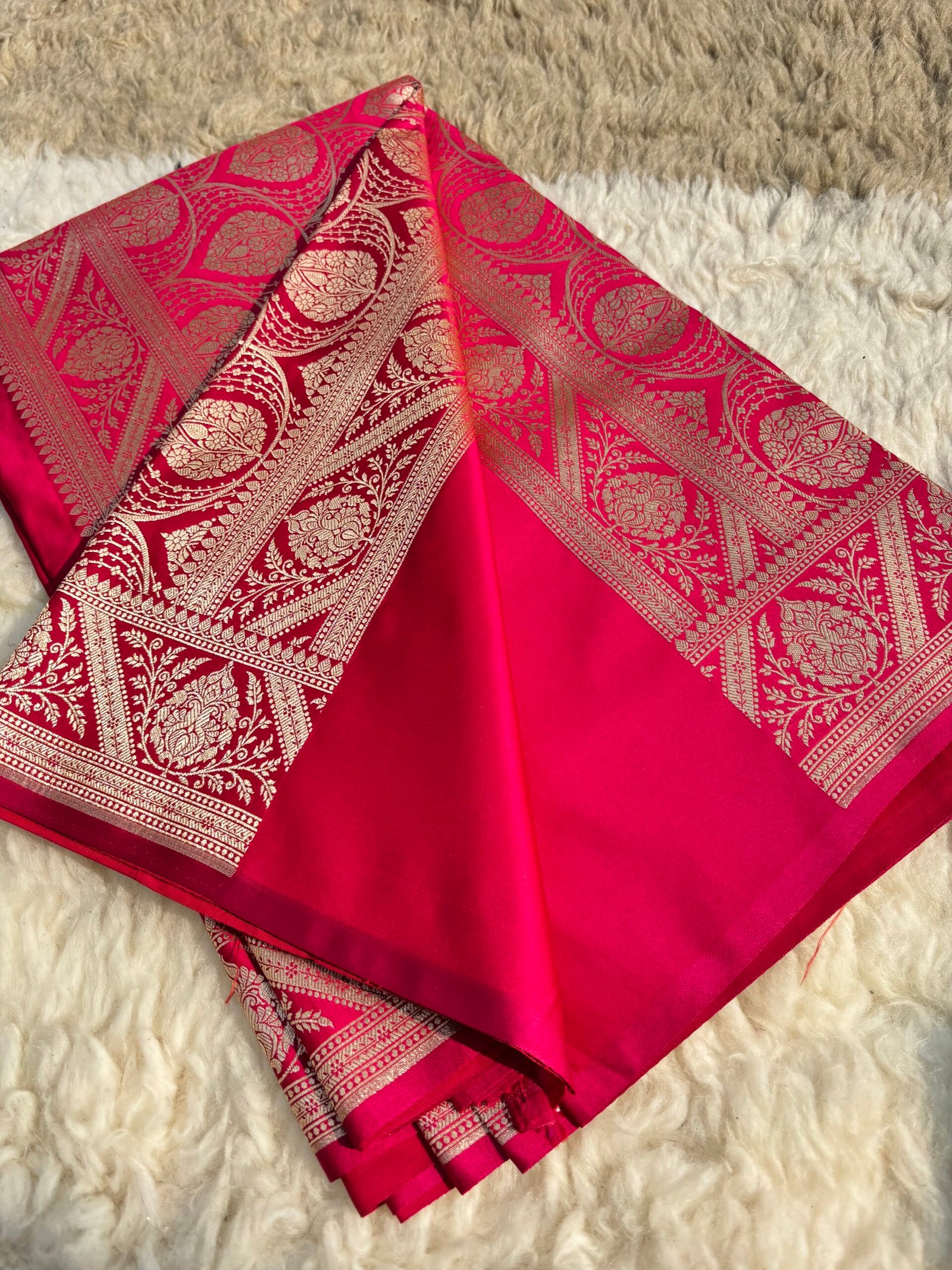 Red Cherry Plain Banarasi Satin Katan Silk Saree