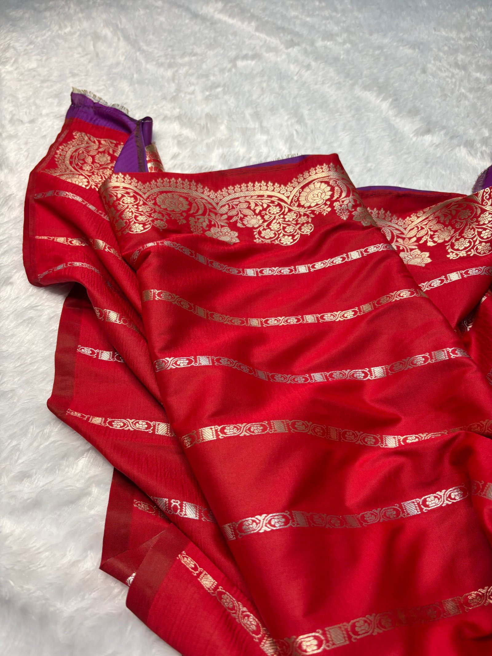 Red Mashru Katan Silk Banarasi Saree-Blouse