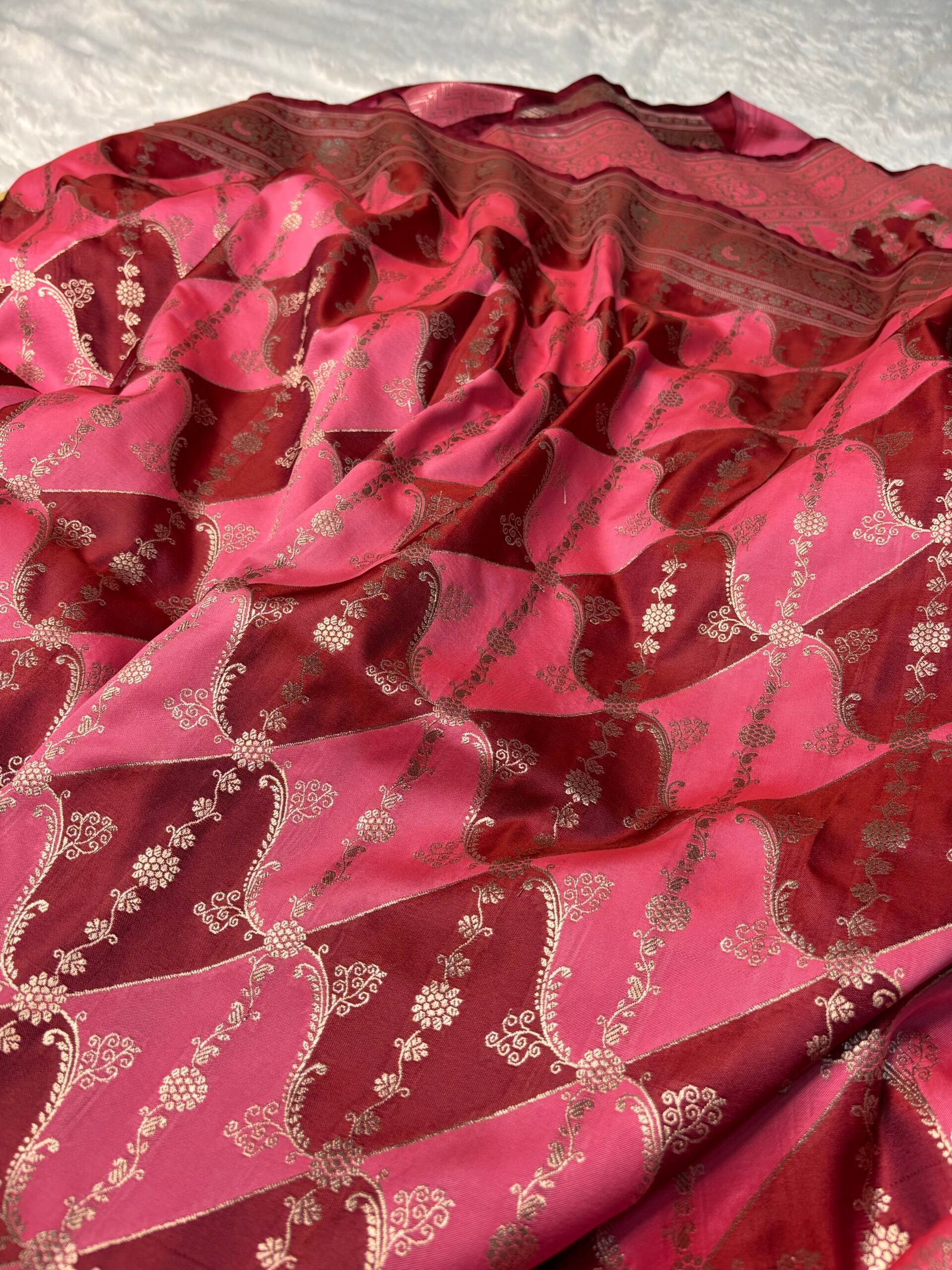 Rose Pink Banarasi Rangkat Mashru Silk Saree-Front View