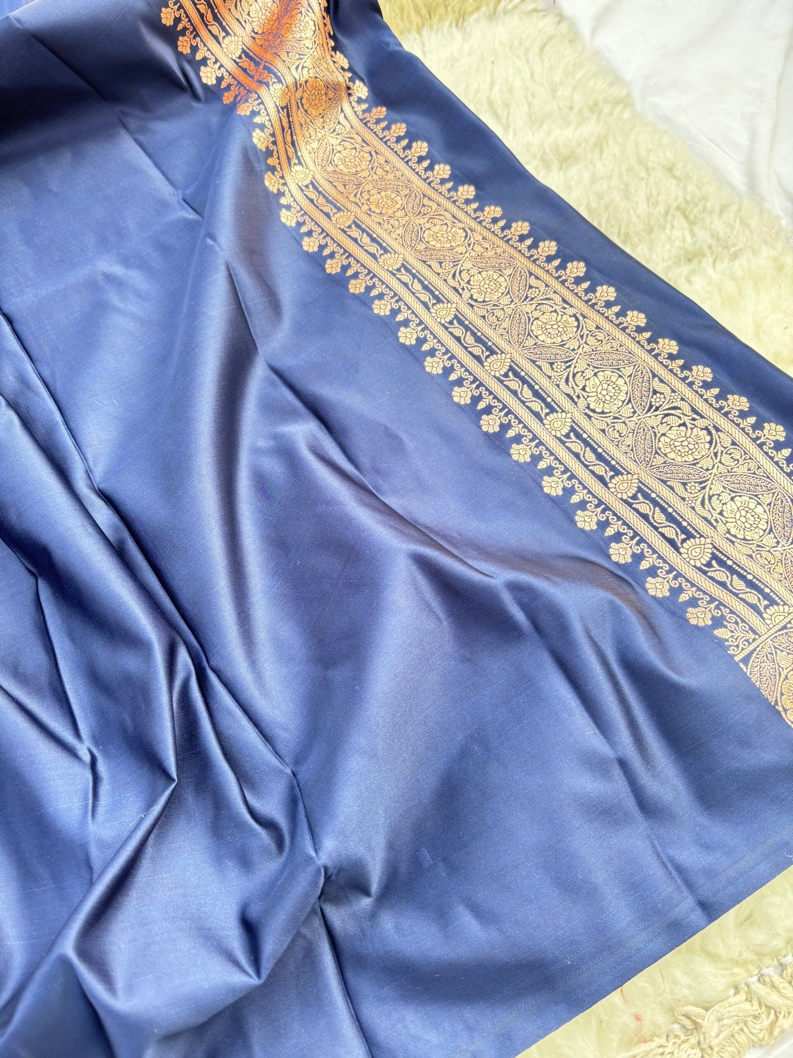 Royal Blue Banarasi Satin Silk Saree-Blouse