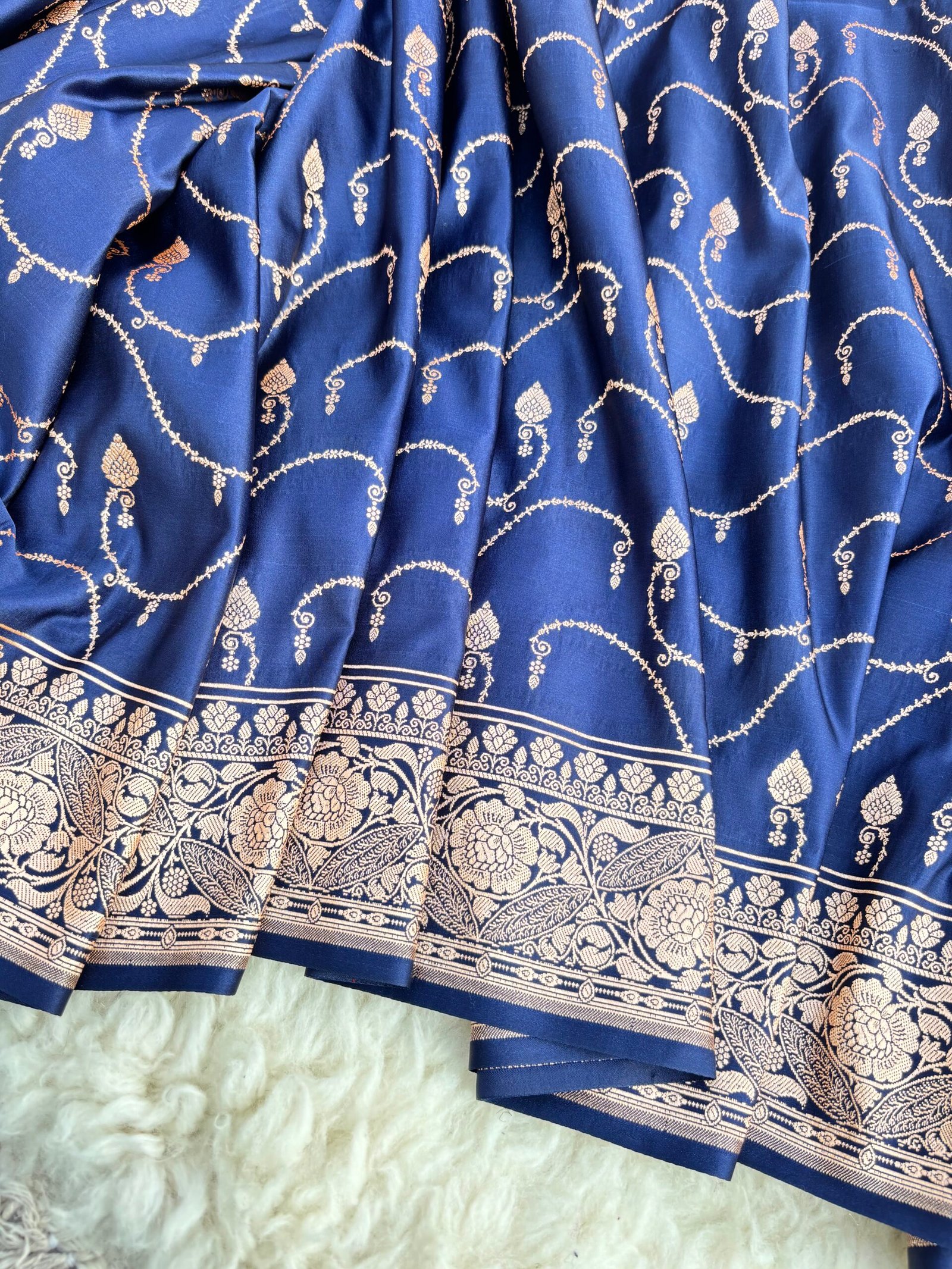 Royal Blue Banarasi Satin Silk Saree-Front View