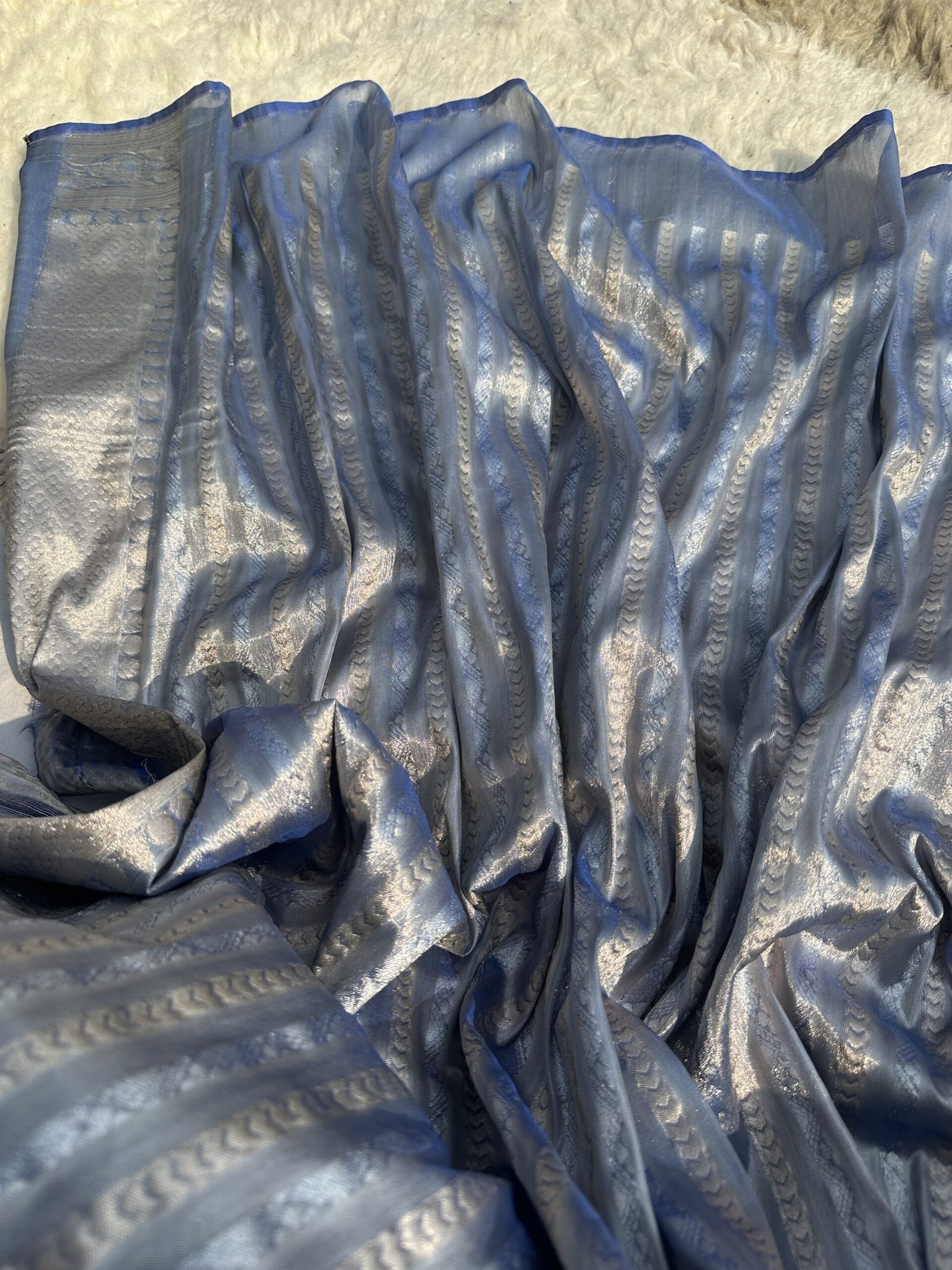 Royal Blue Meena Jaal Banarasi Tissue Saree-Blouse