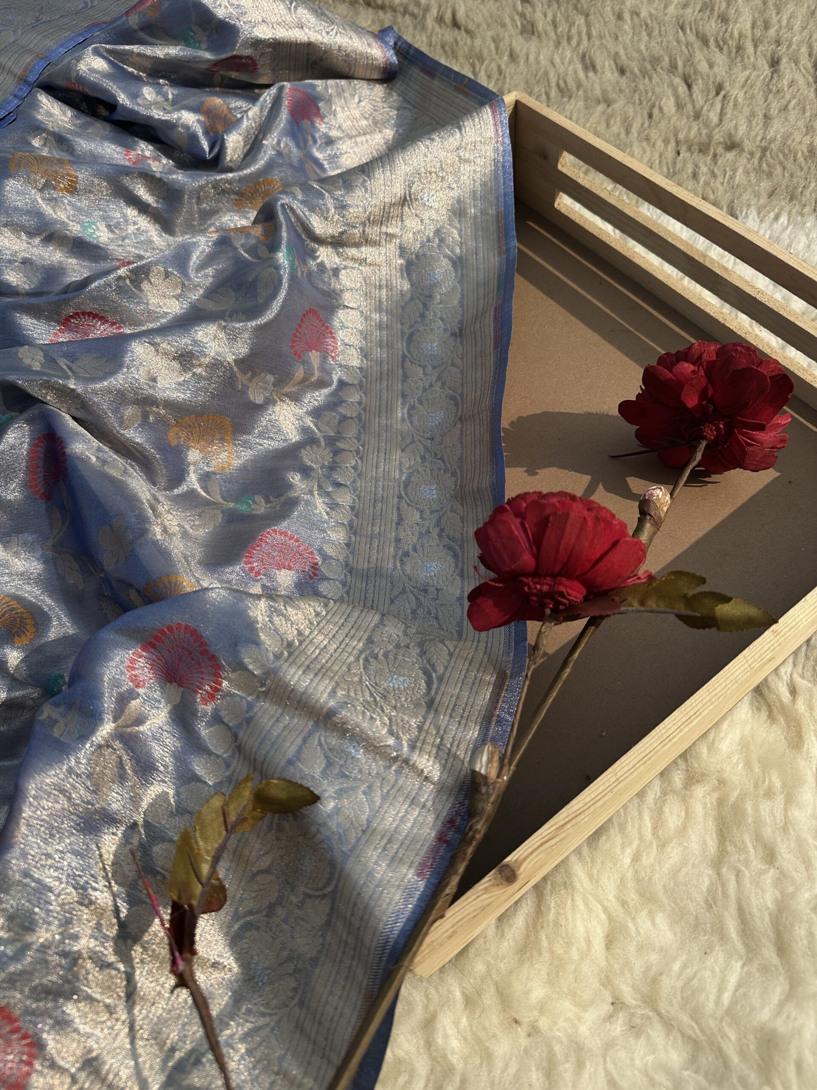 Royal Blue Meena Jaal Banarasi Tissue Saree-Border Detail