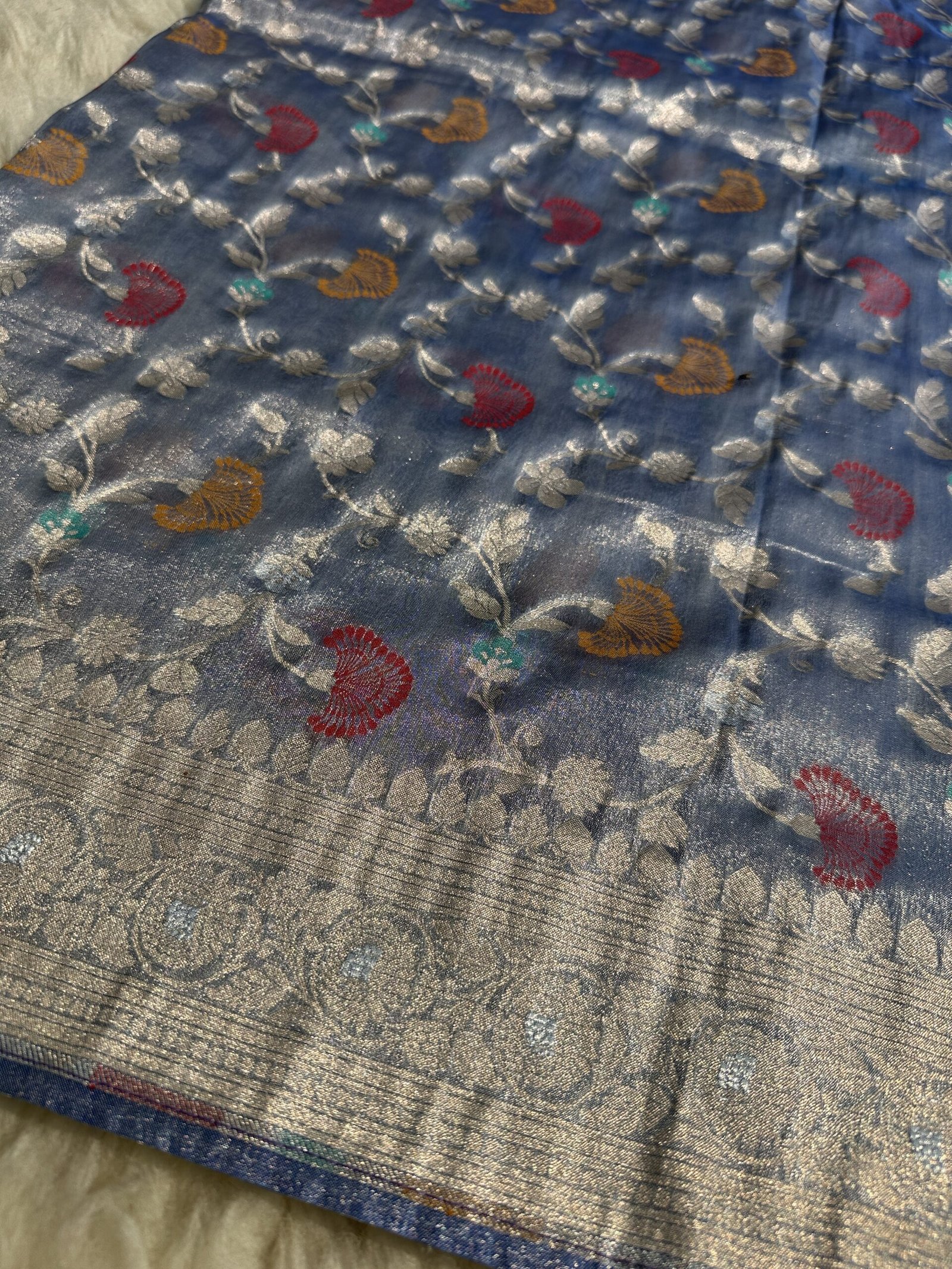 Royal Blue Meena Jaal Banarasi Tissue Saree-Front view