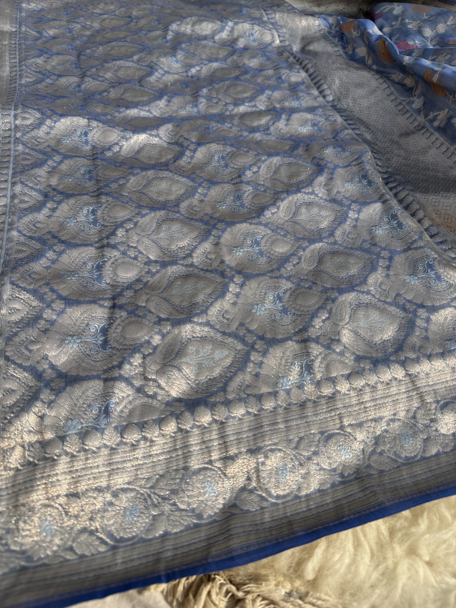 Royal Blue Meena Jaal Banarasi Tissue Saree-Pallu Detail