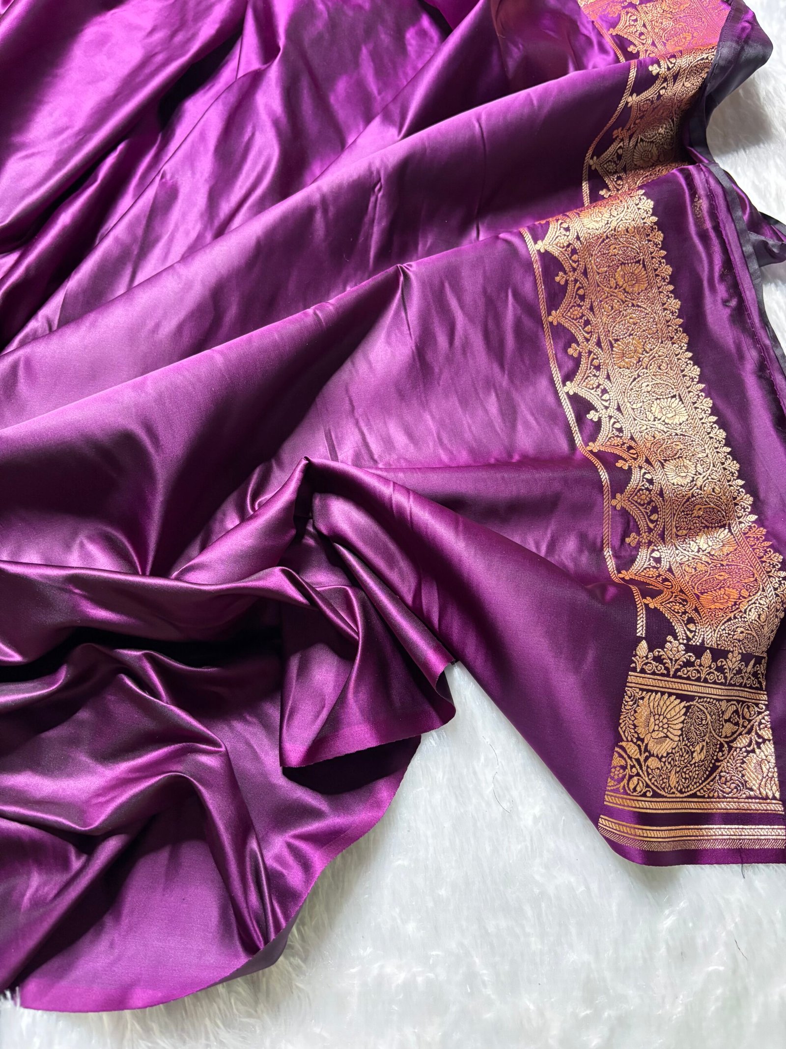 Royal Purple Boota Satin Katan Silk Banarasi Saree-Blouse