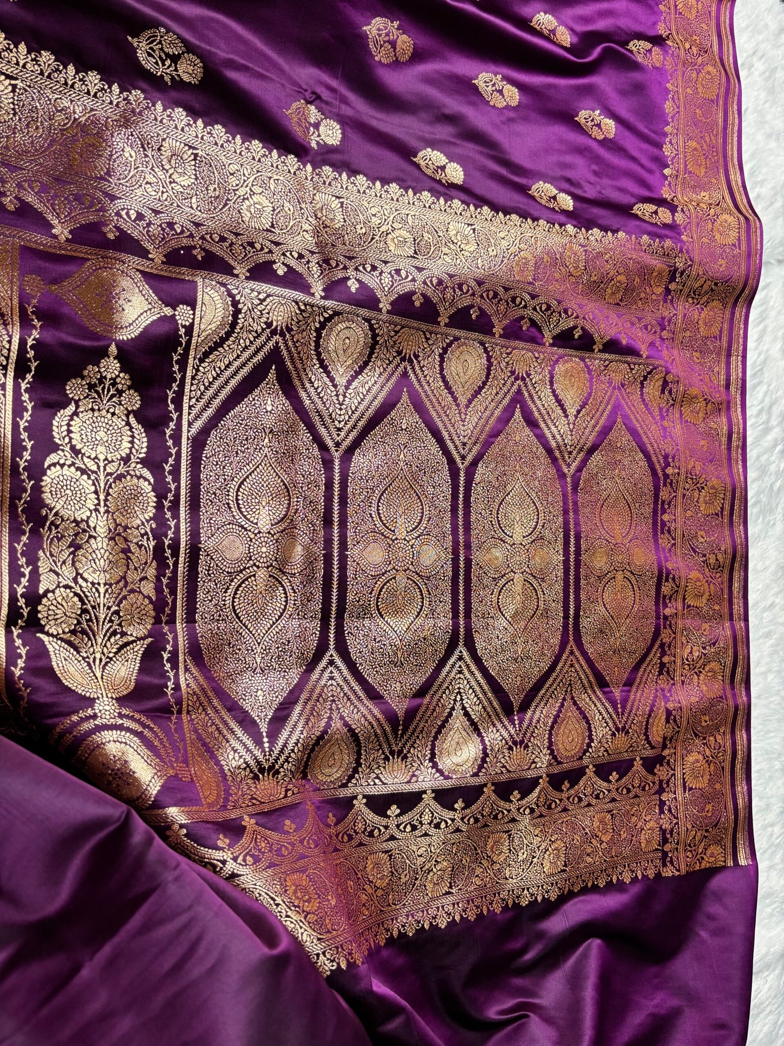 Royal Purple Boota Satin Katan Silk Banarasi Saree-Pallu