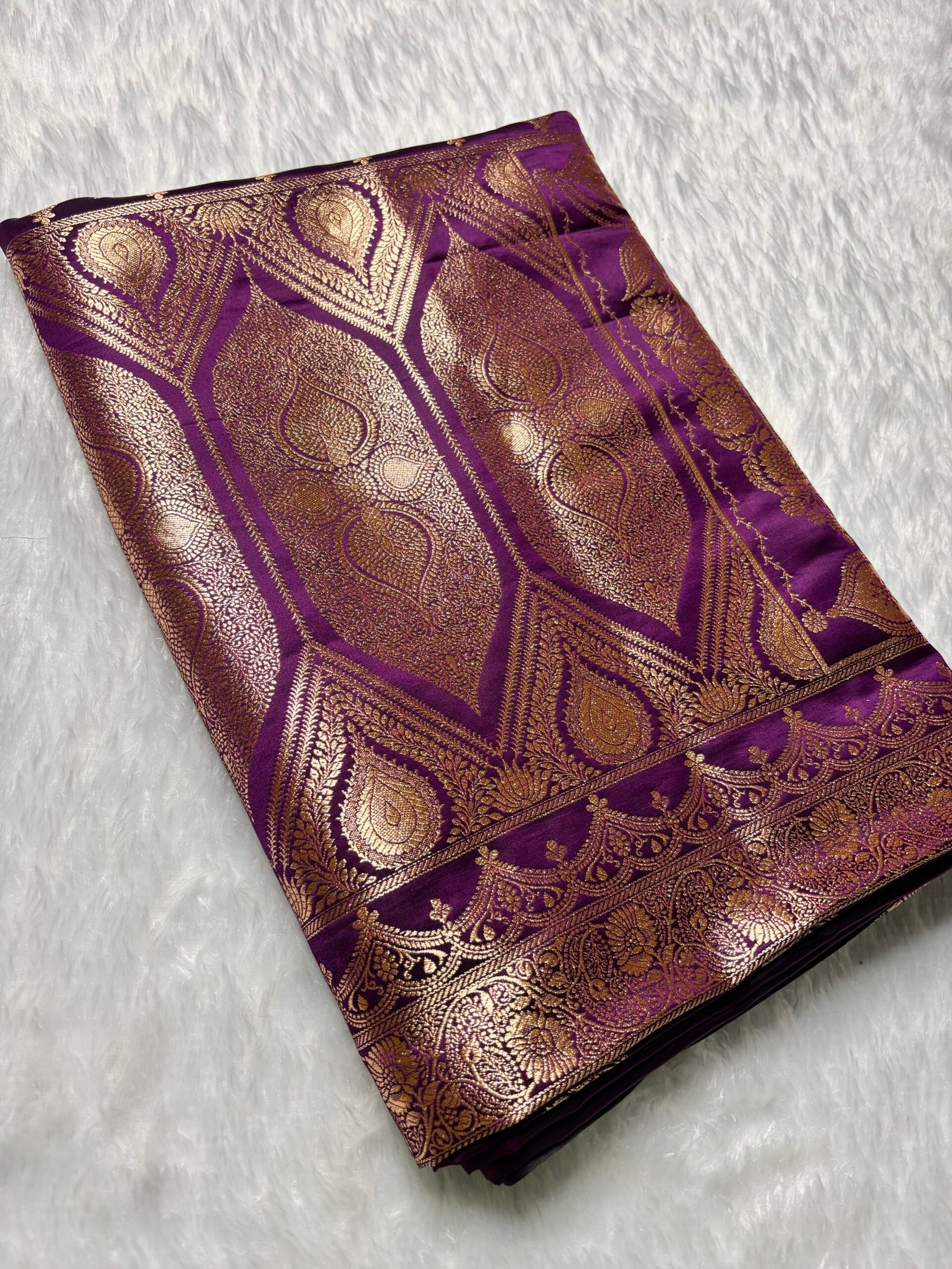 Royal Purple Boota Satin Katan Silk Banarasi Saree