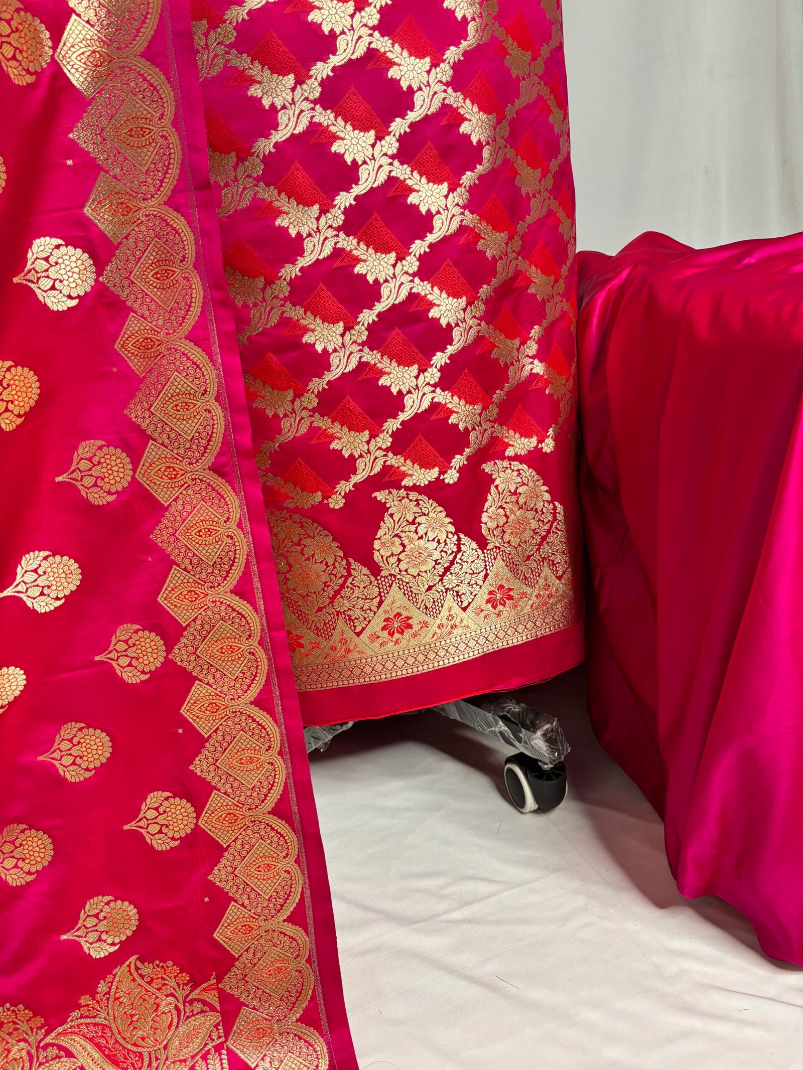 Ruby Pink Mashru Silk Banarasi Suit with Soft Meena Pattern-Design and Border Detail