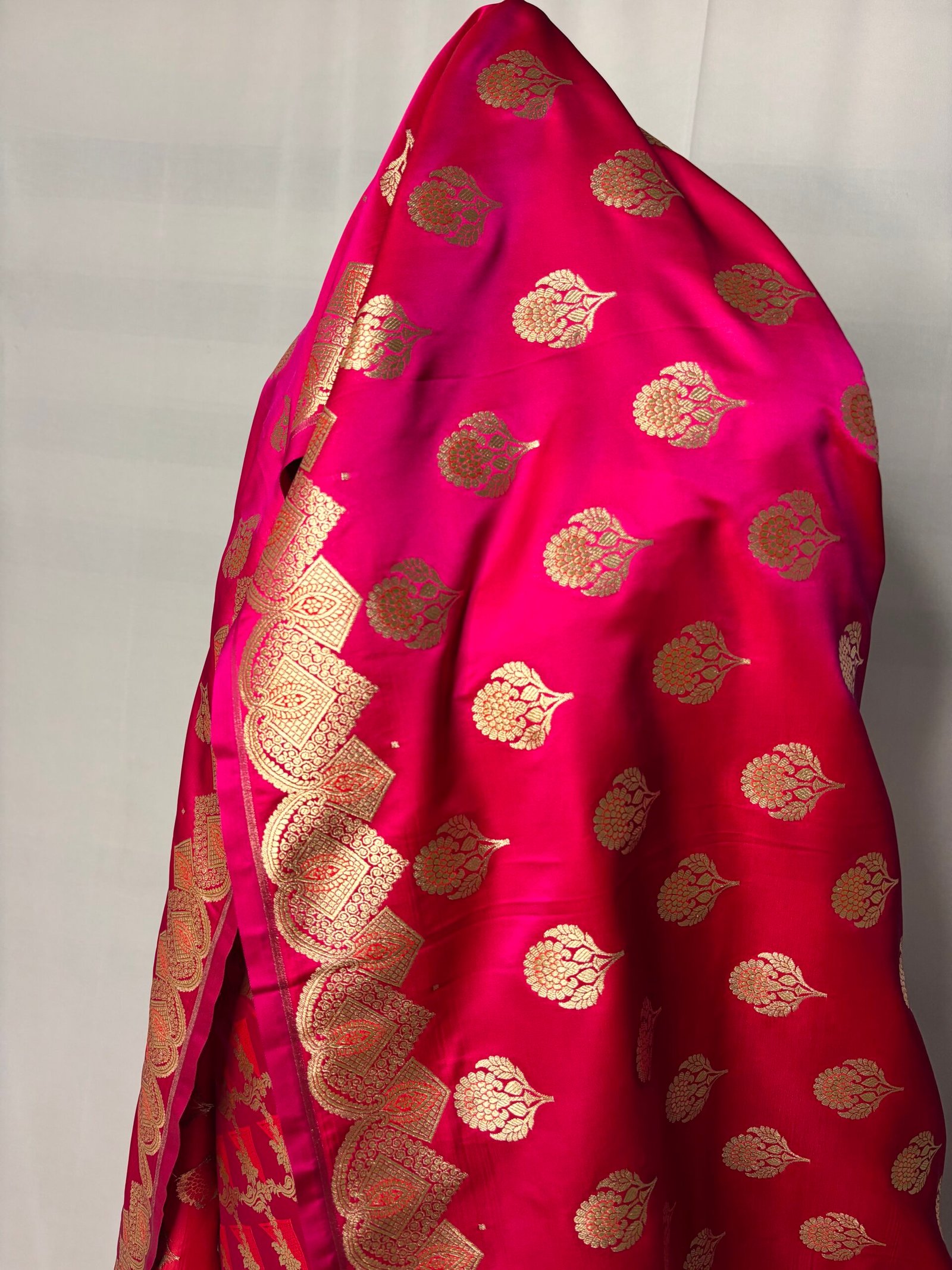 Ruby Pink Mashru Silk Banarasi Suit with Soft Meena Pattern-Dupatta Detail
