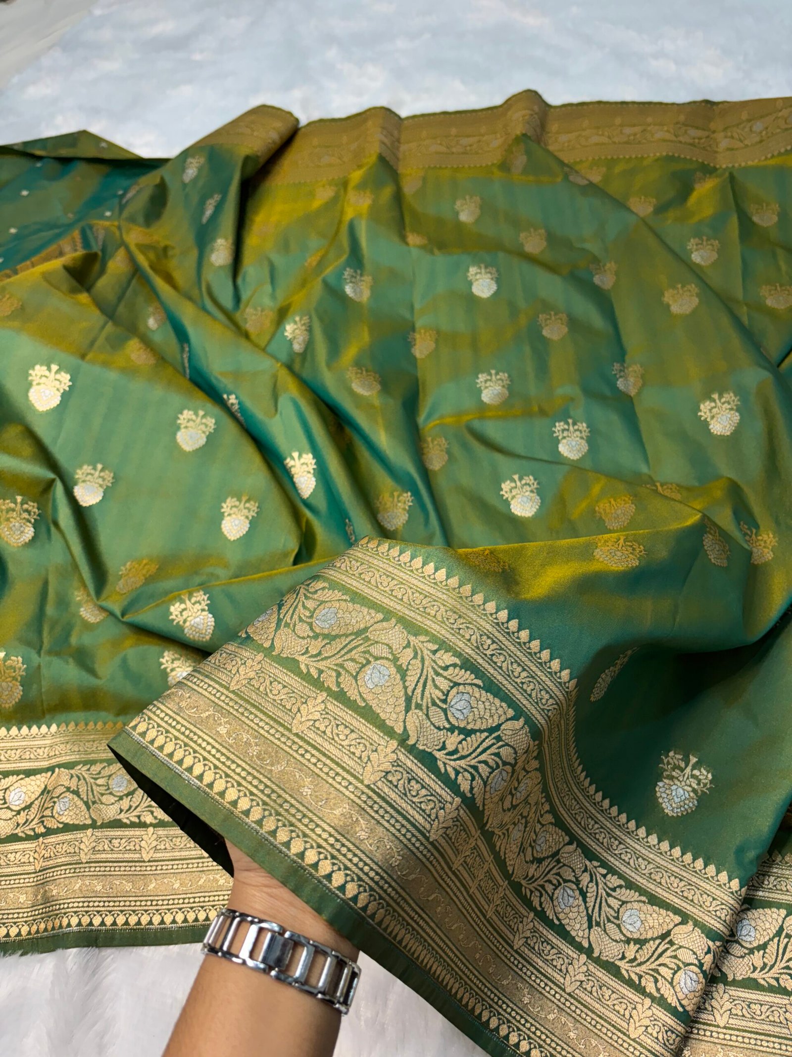 Short Green Uppada Katan Silk Banarasi Saree
