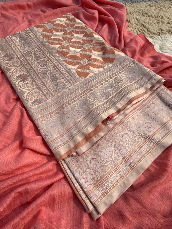 Soft Peach Rangkat Mashru Katan Silk Saree