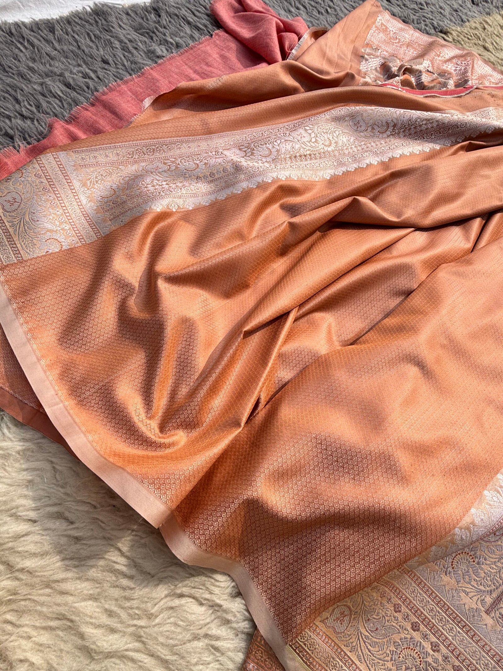 Soft Peach Rangkat Mashru Katan Silk Saree-Blouse