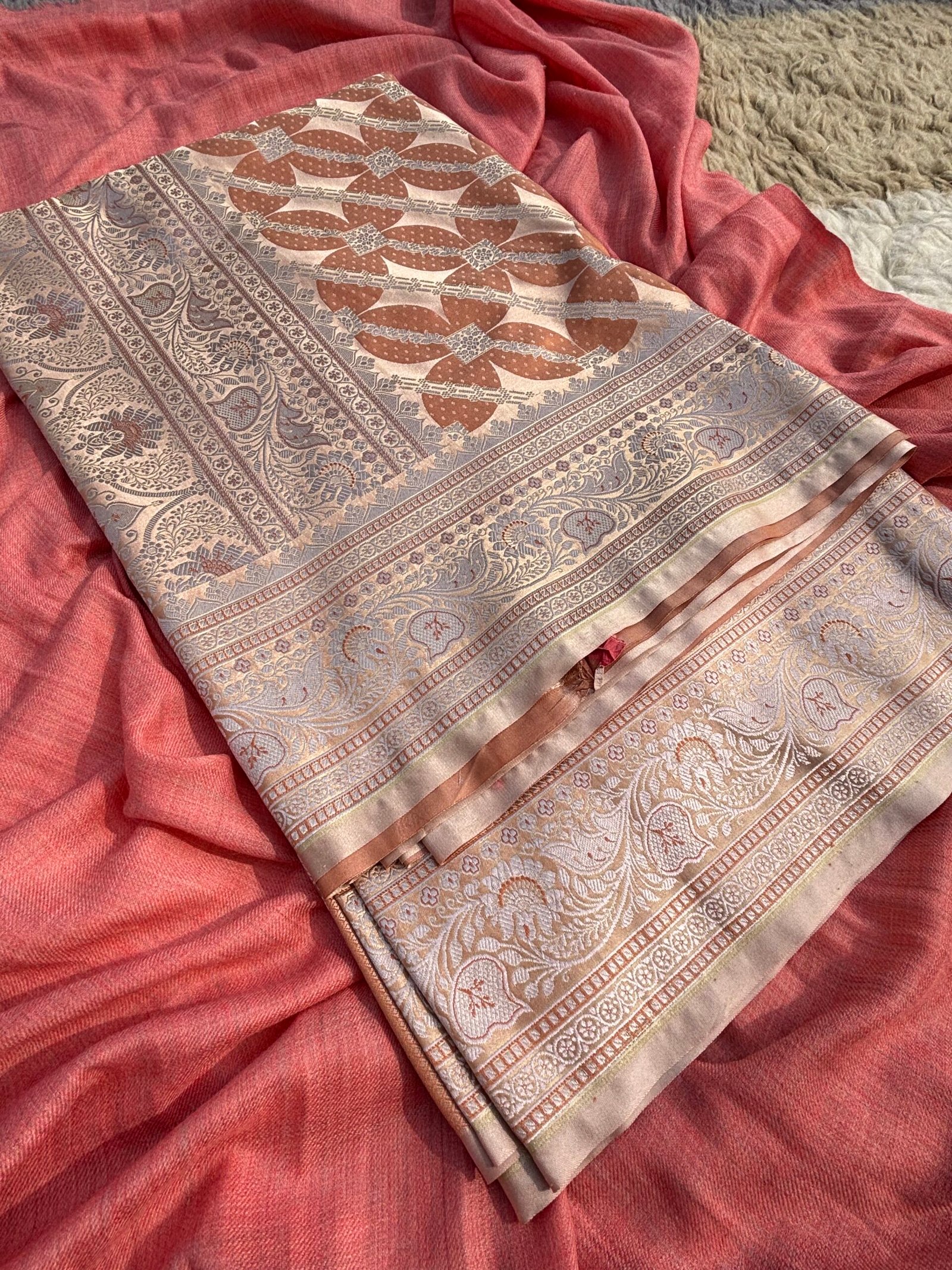 Soft Peach Rangkat Mashru Katan Silk Saree