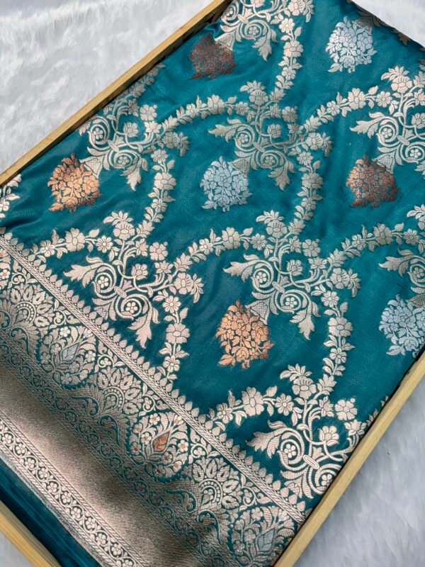 Teal Blue Katan Silk Uppada Banarasi Saree