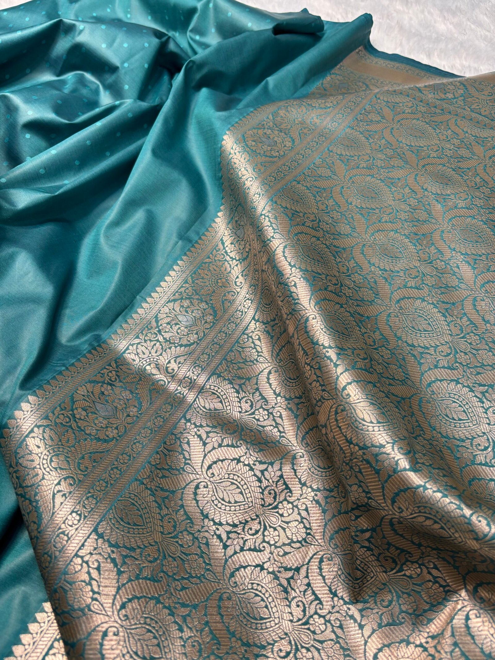 Teal Blue Katan Silk Uppada Banarasi Saree-Pallu Detail