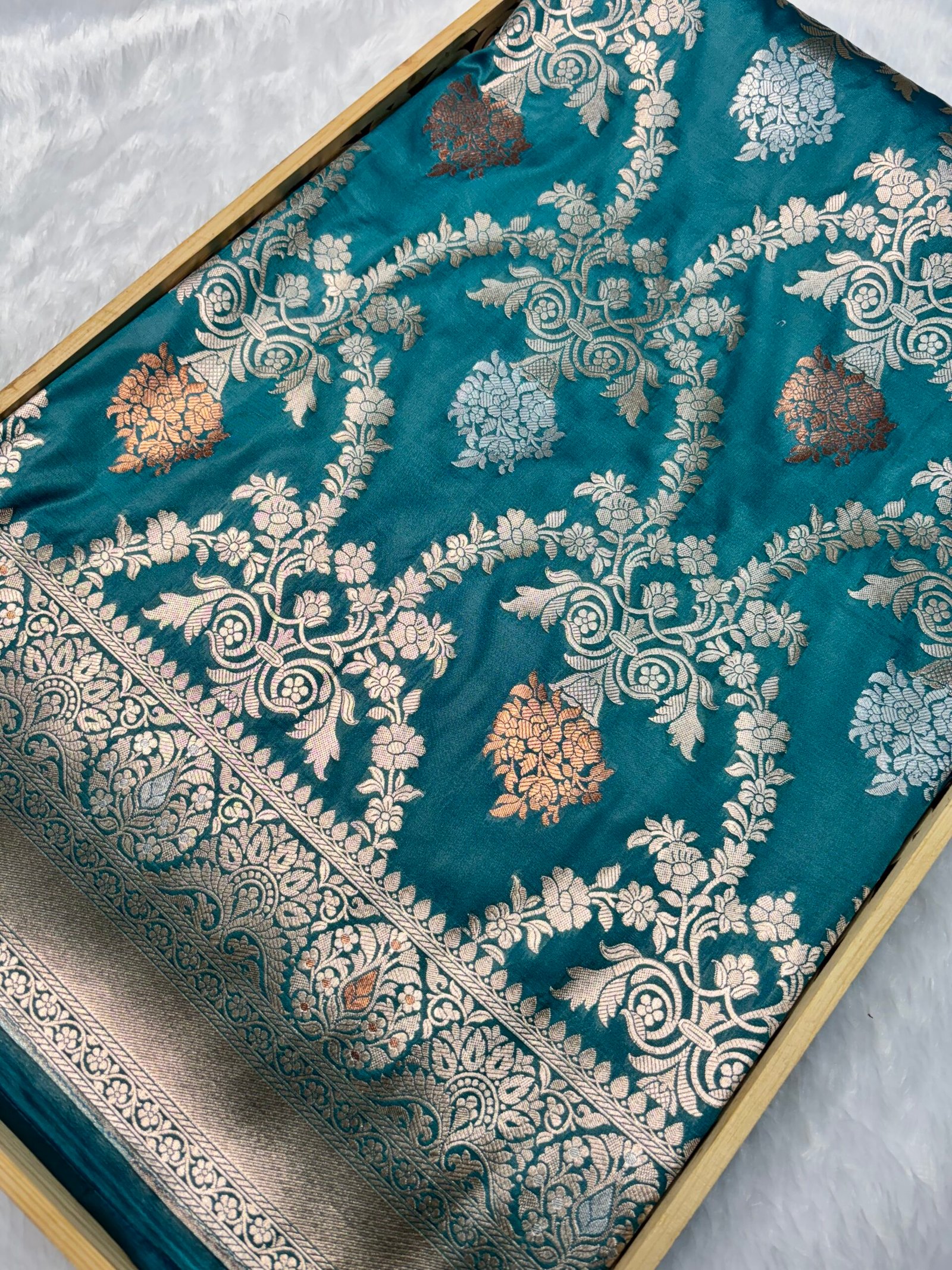 Teal Blue Katan Silk Uppada Banarasi Saree
