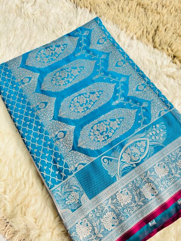 Turquoise Blue Banarasi Booti Mashru Katan Silk Saree
