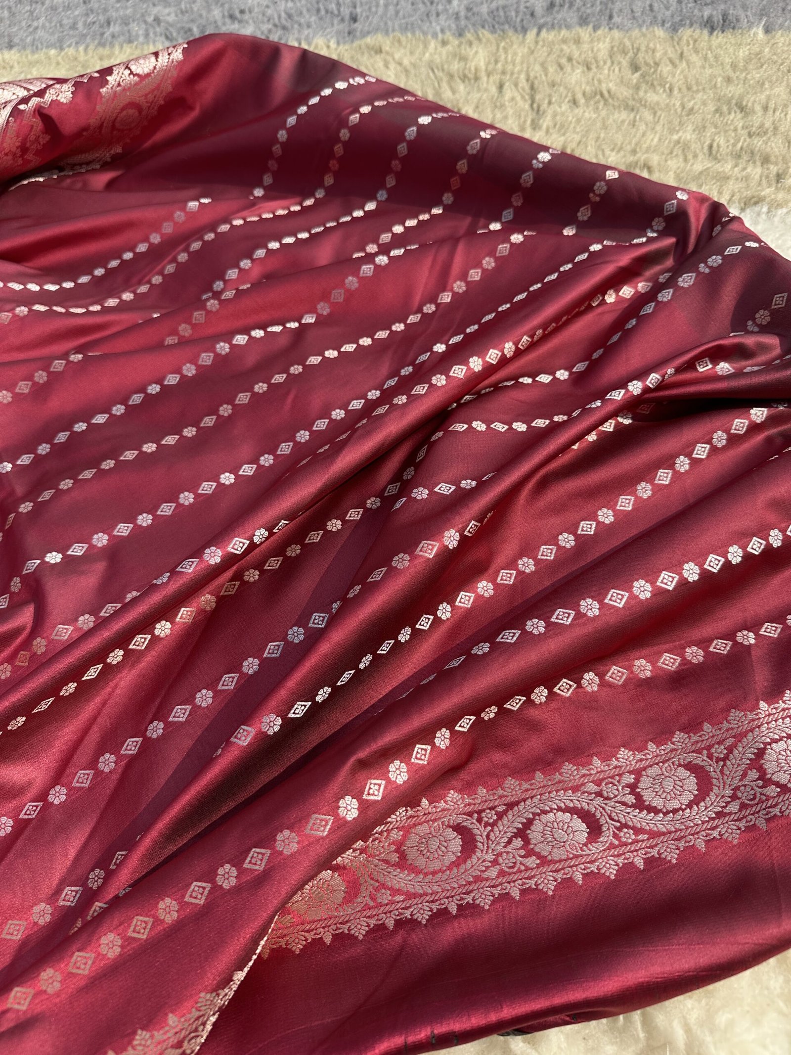 Wine Maroon Mashru Katan Silk Banarasi Saree-Blouse